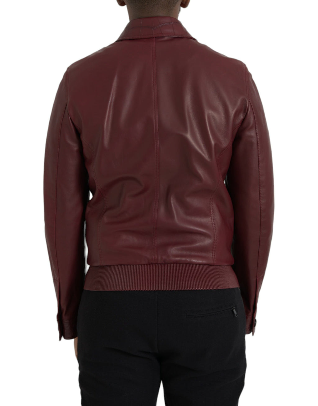 Veste en cuir exotique bordeaux de style biker de Dolce & Gabbana, avec fermeture éclair et design sophistiqué.