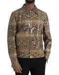 Veste biker beige en cuir exotique Dolce & Gabbana, style élégant avec détails en cuir sur le devant et les manches.