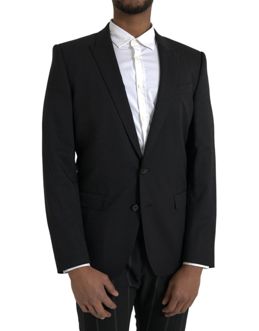 Blazer noir Dolce & Gabbana Martini Slim Fit, veste élégante en tissu fin avec col et boutons visibles.