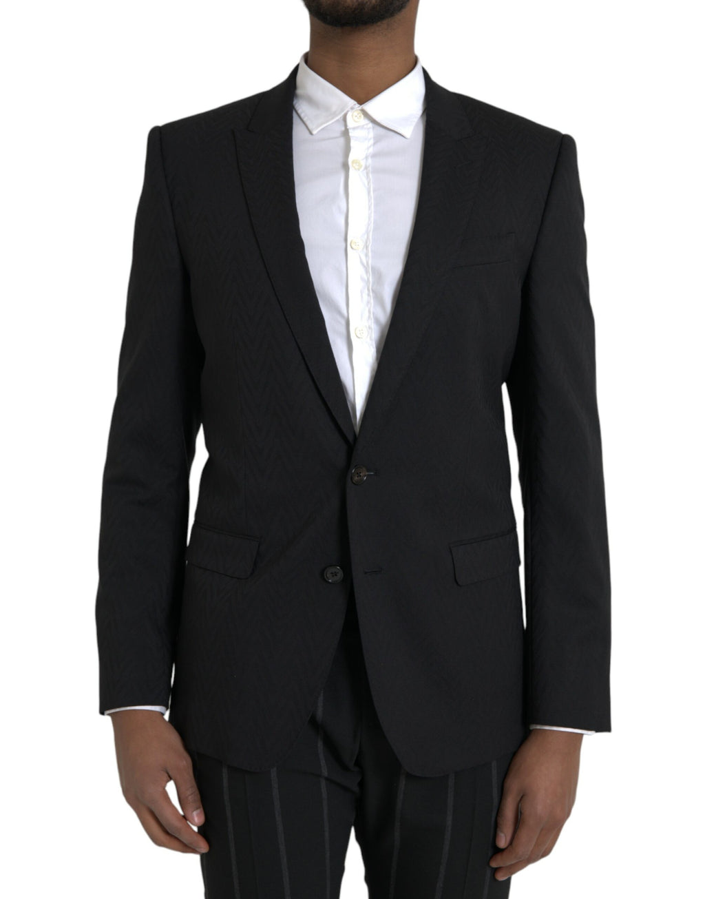 Veste blazer noire Dolce & Gabbana Martini Slim Fit, élégant manteau pour homme, portée décontractée ou formelle.