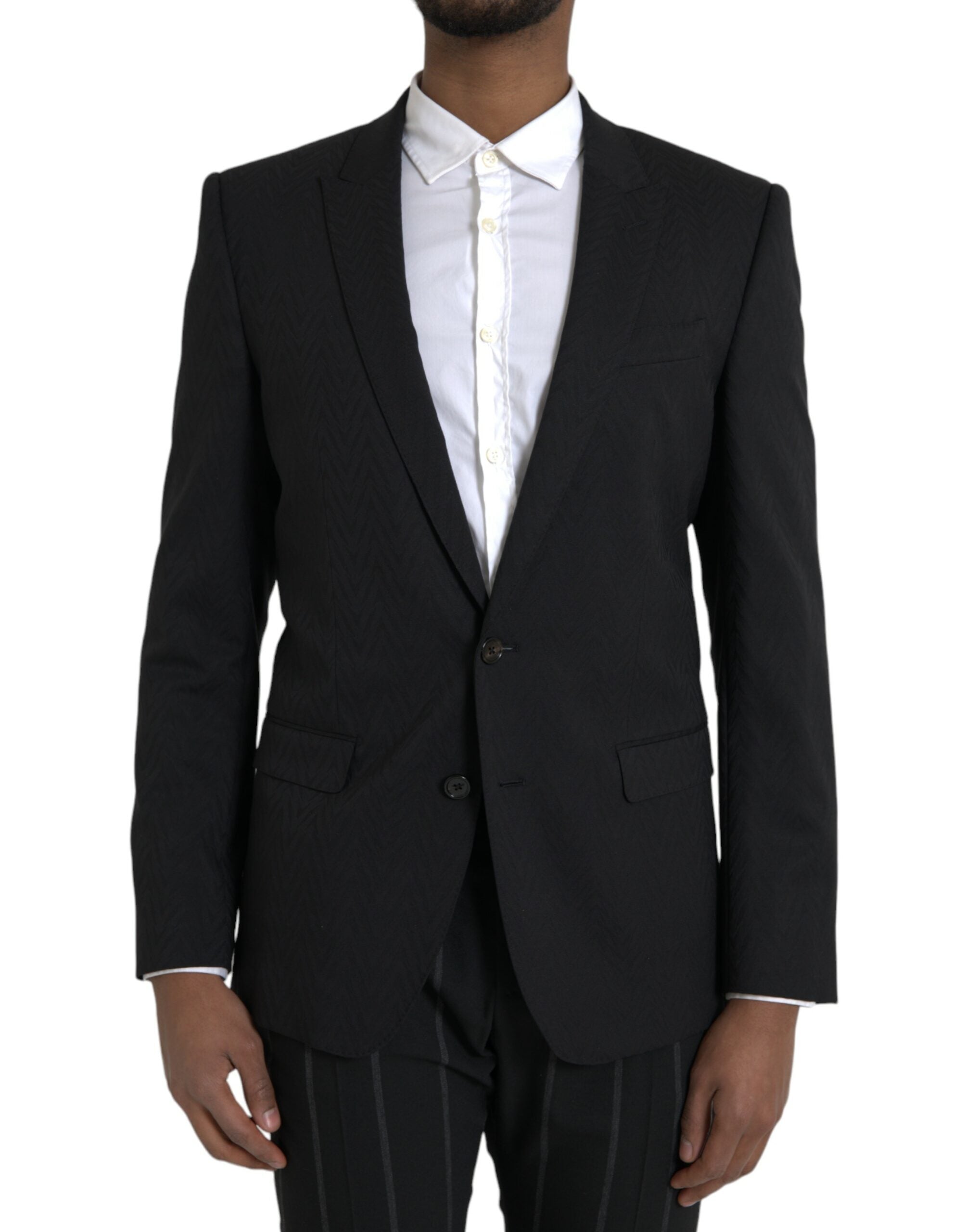 Veste blazer noire Dolce & Gabbana Martini Slim Fit, élégant manteau pour homme, portée décontractée ou formelle.