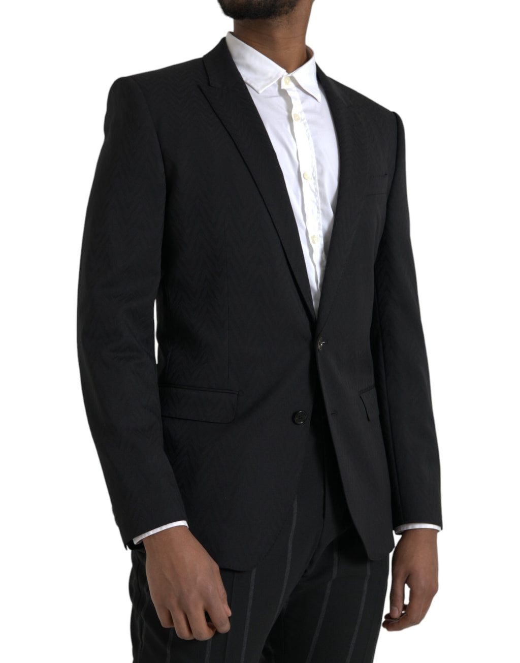 Veste blazer noire Dolce & Gabbana MARTINI Slim Fit, coupe ajustée, en tissu élégant, vue de face sur fond neutre.