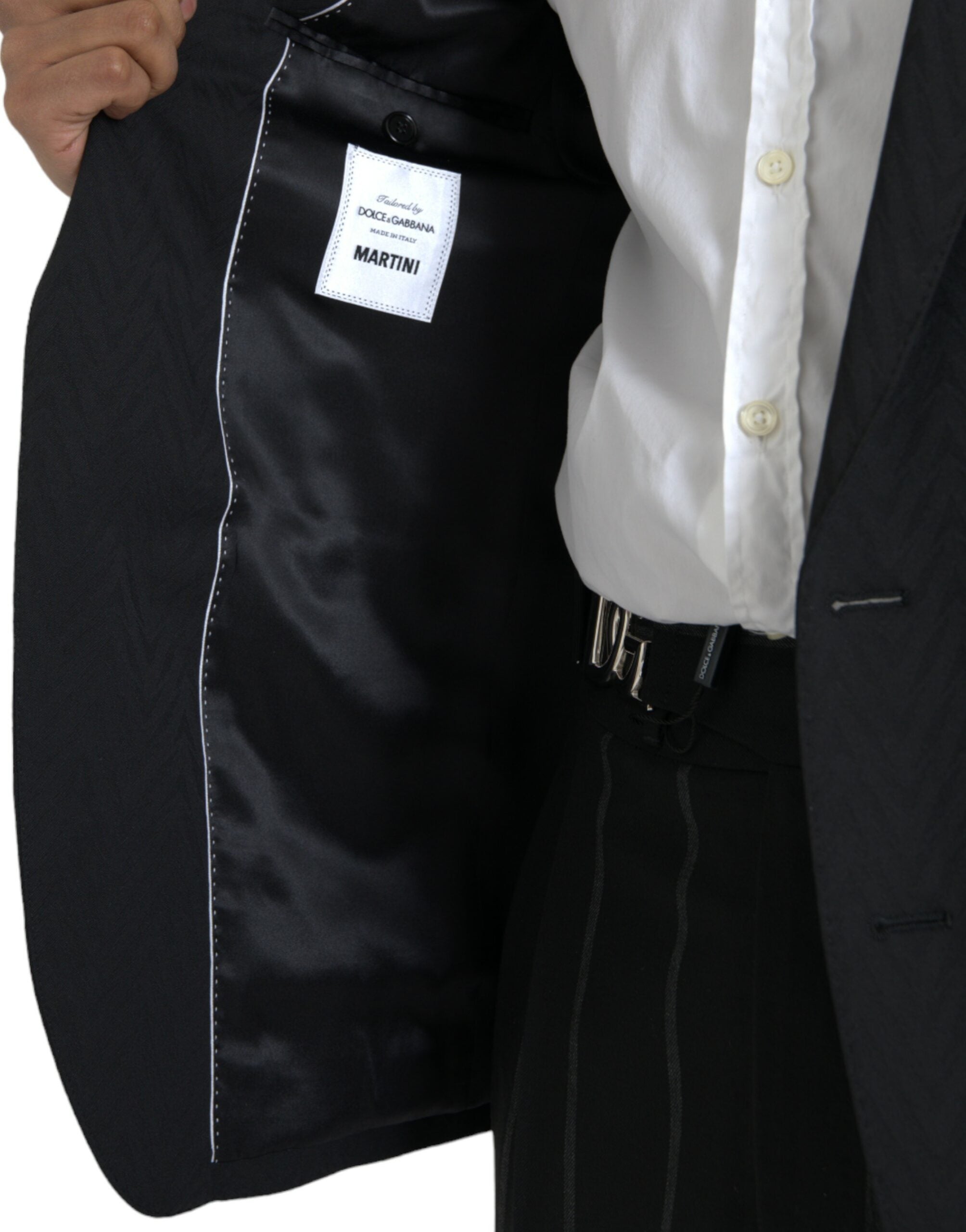 Veste blazer noire Dolce & Gabbana MARTINI slim fit, veste élégante en tissu, vue de face sur fond neutre.