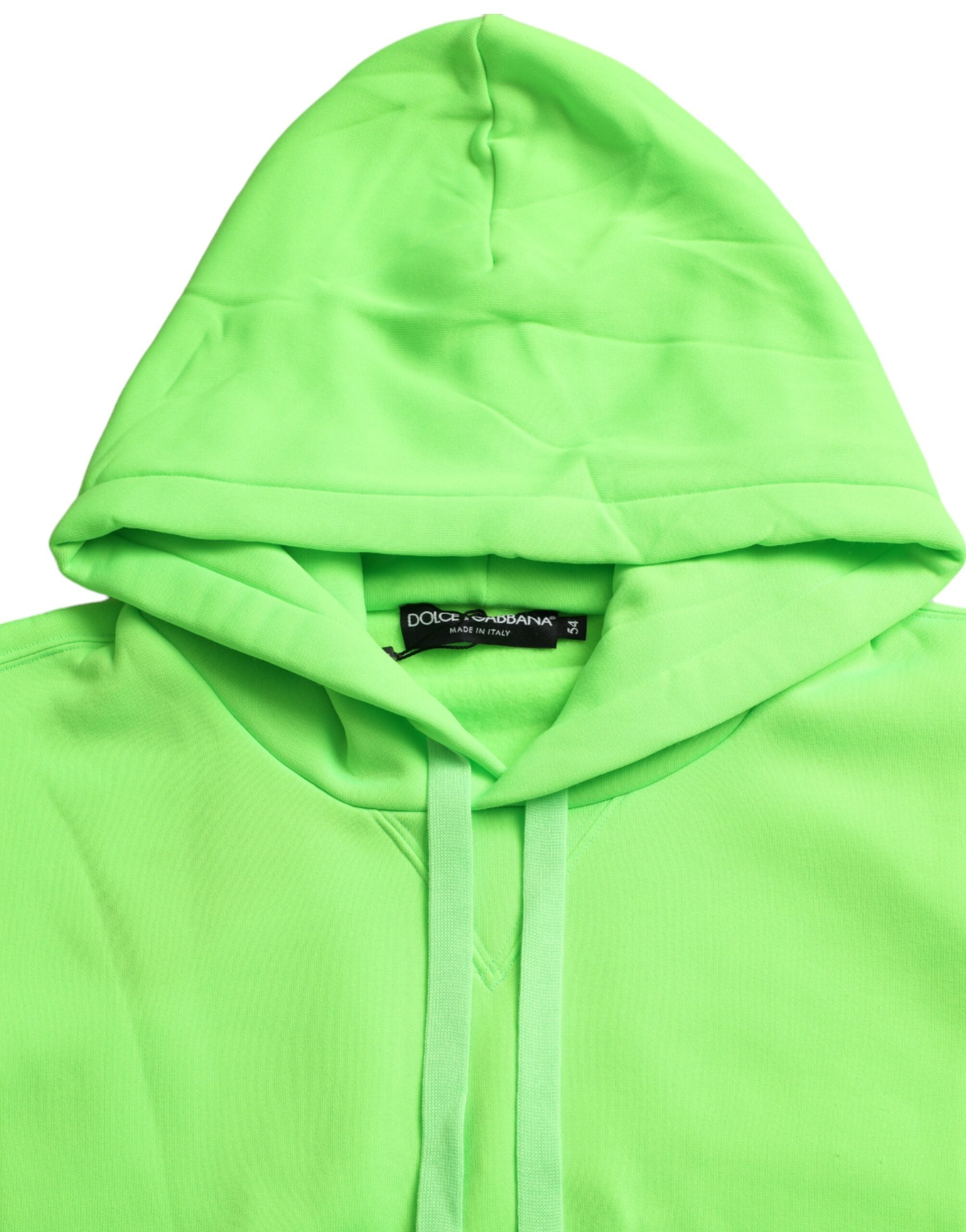 Pull à capuche Dolce & Gabbana en vert néon, sweat-shirt décontracté avec capuche, manches longues et logo visible.