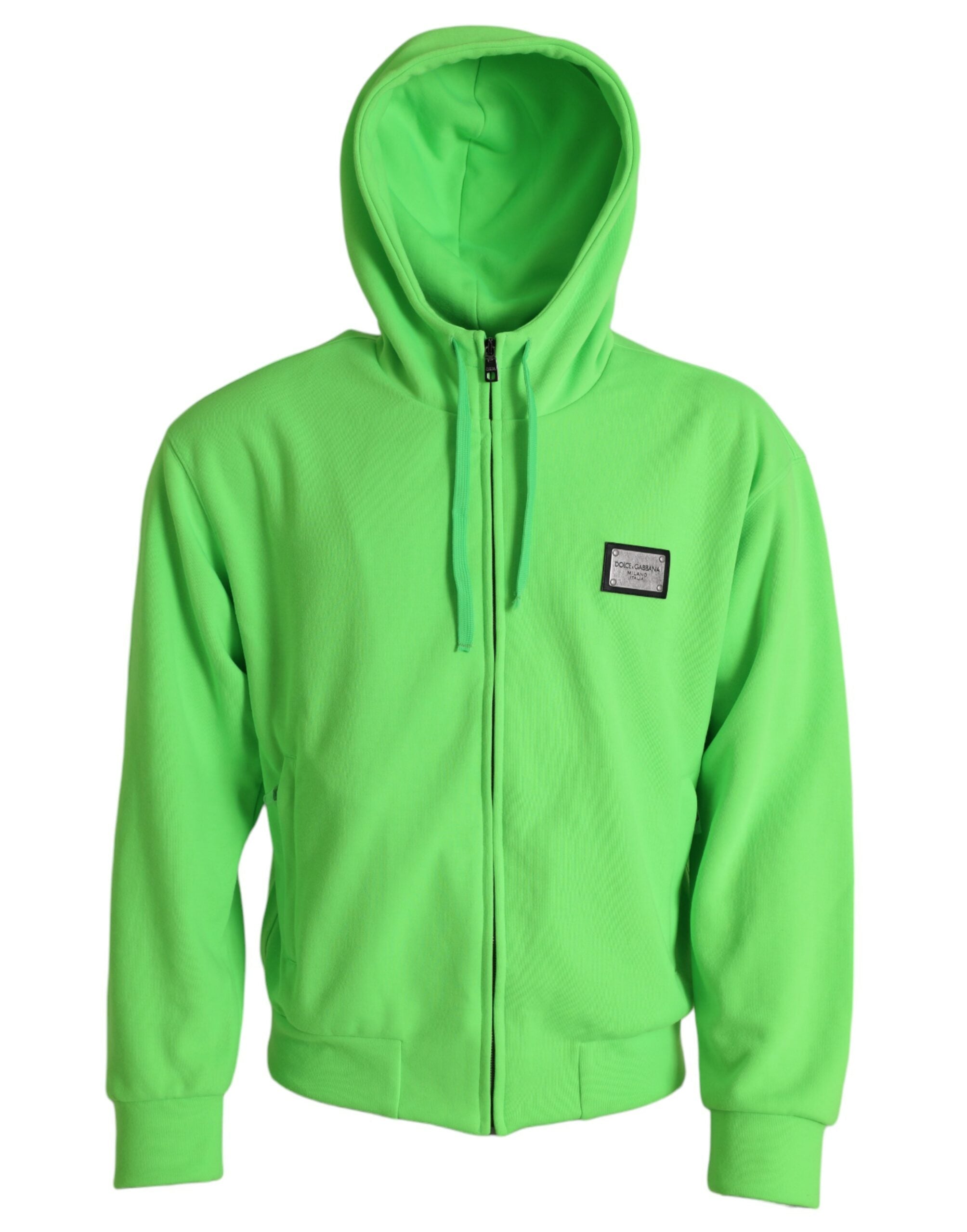 Sweat à capuche Dolce & Gabbana en vert néon avec fermeture éclair complète, tissu doux et style décontracté.
