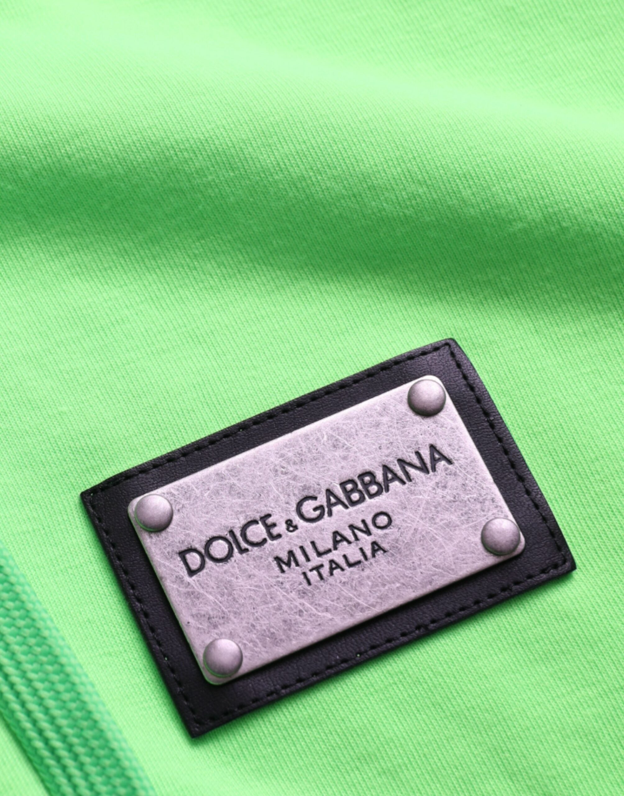 Sweat à capuche Dolce & Gabbana, pull zippé intégral vert néon avec logo, en tissu confortable et tendance.