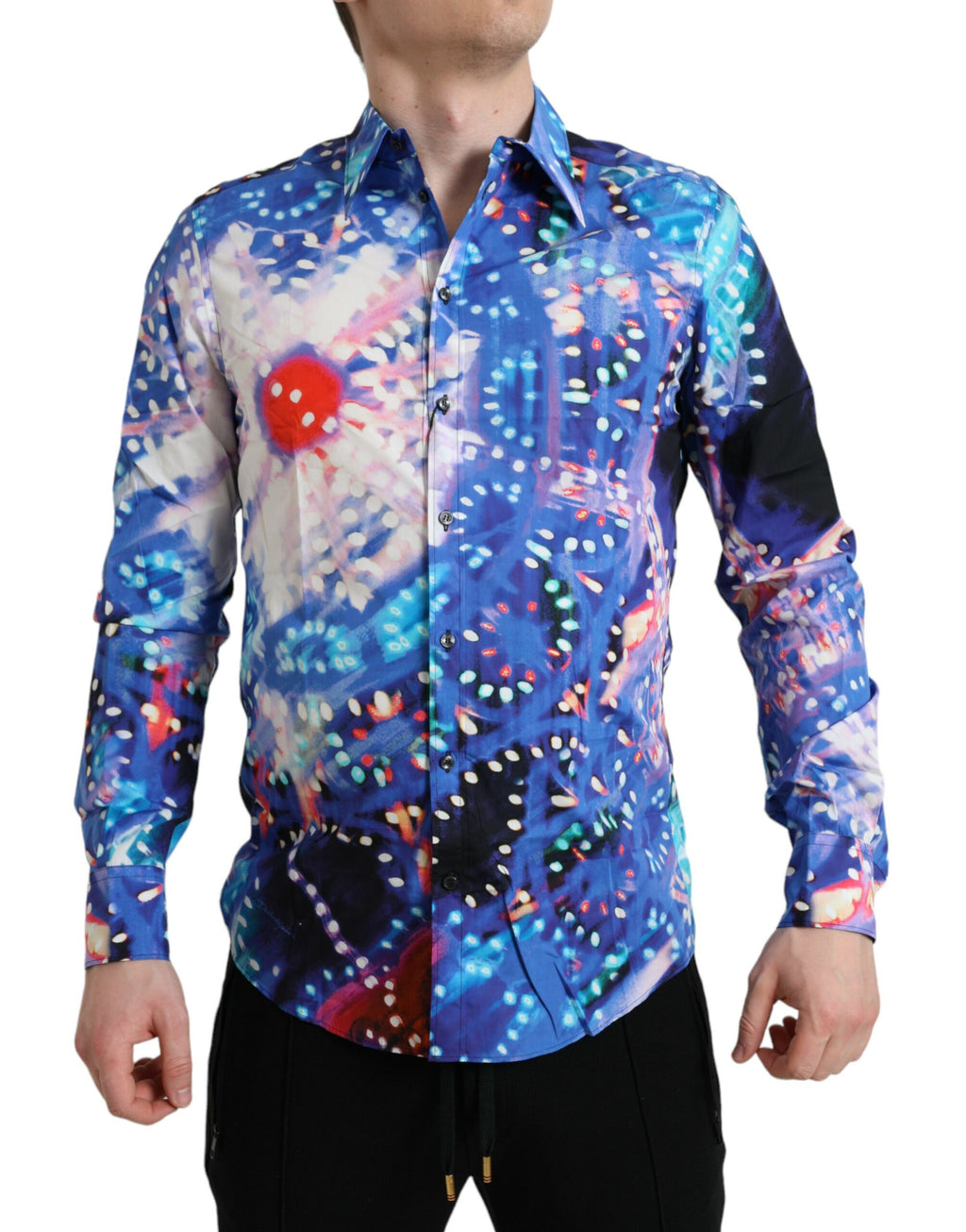 Chemise slim Dolce & Gabbana Luminarie multicolore pour homme, motif lumineux et élégant, en tissu de haute qualité.
