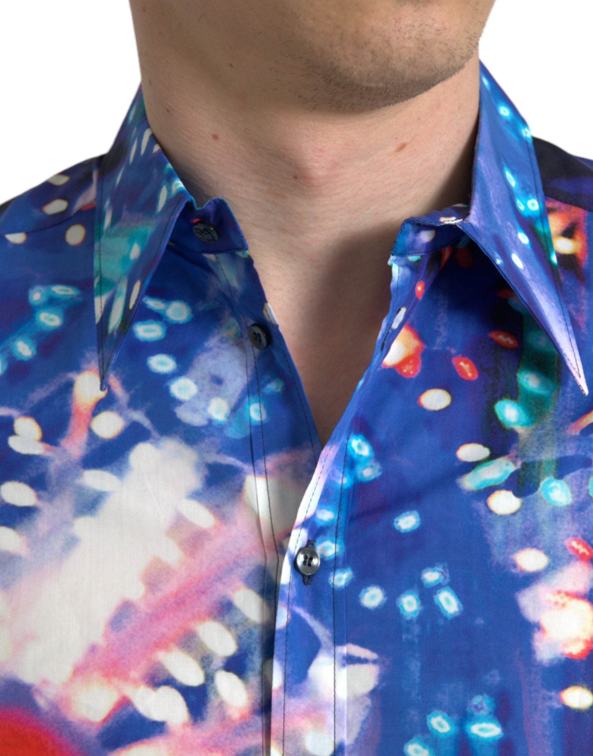 Chemise slim multicolore Luminarie Martini de Dolce & Gabbana avec motif lumineux et détails sophistiqués, vue de face.