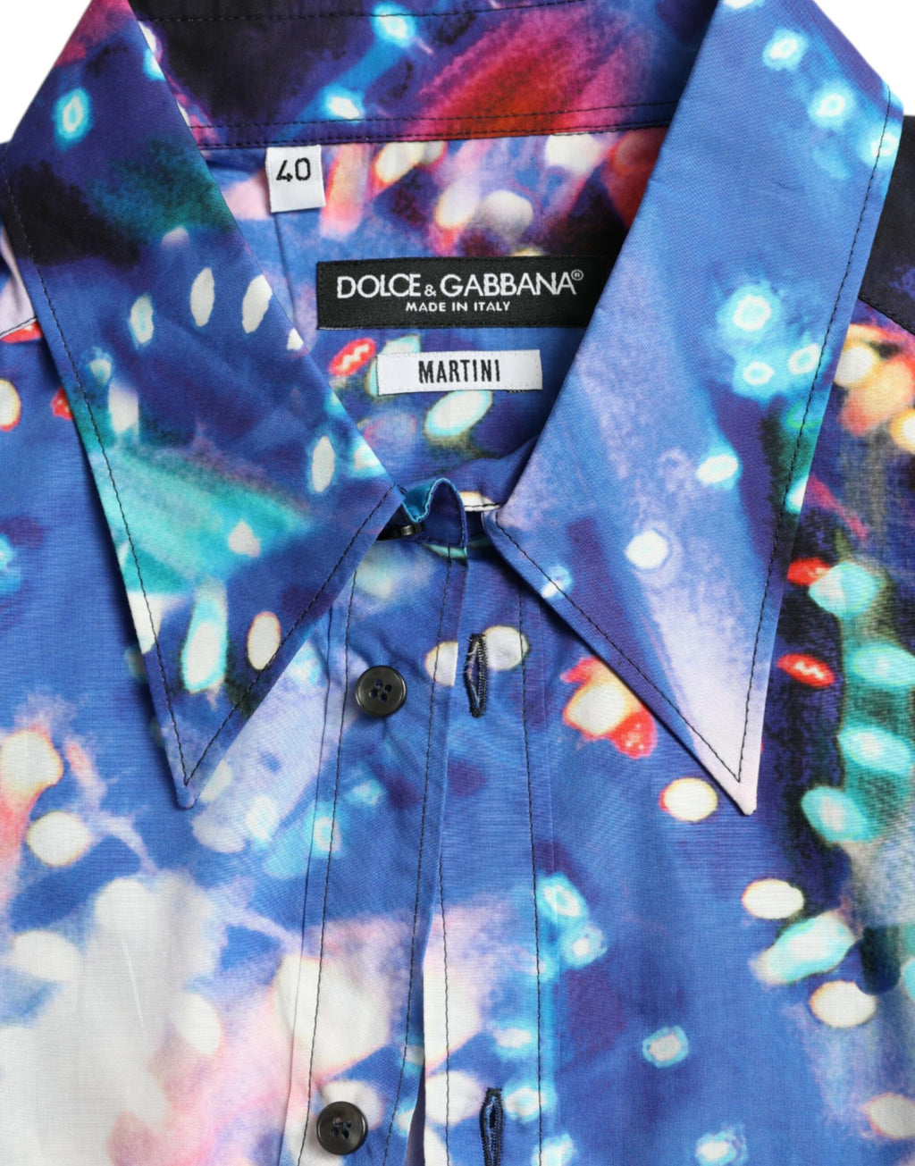 Chemise Mario Dolce & Gabbana Luminarie multicolore, coupe slim, en tissu élégant avec motifs lumineux et colorés.