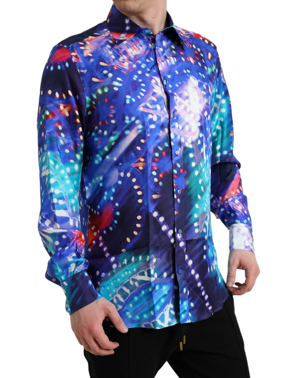 Chemise slim en soie violette Dolce & Gabbana Luminarie Martini, design élégant avec col classique et manches longues.