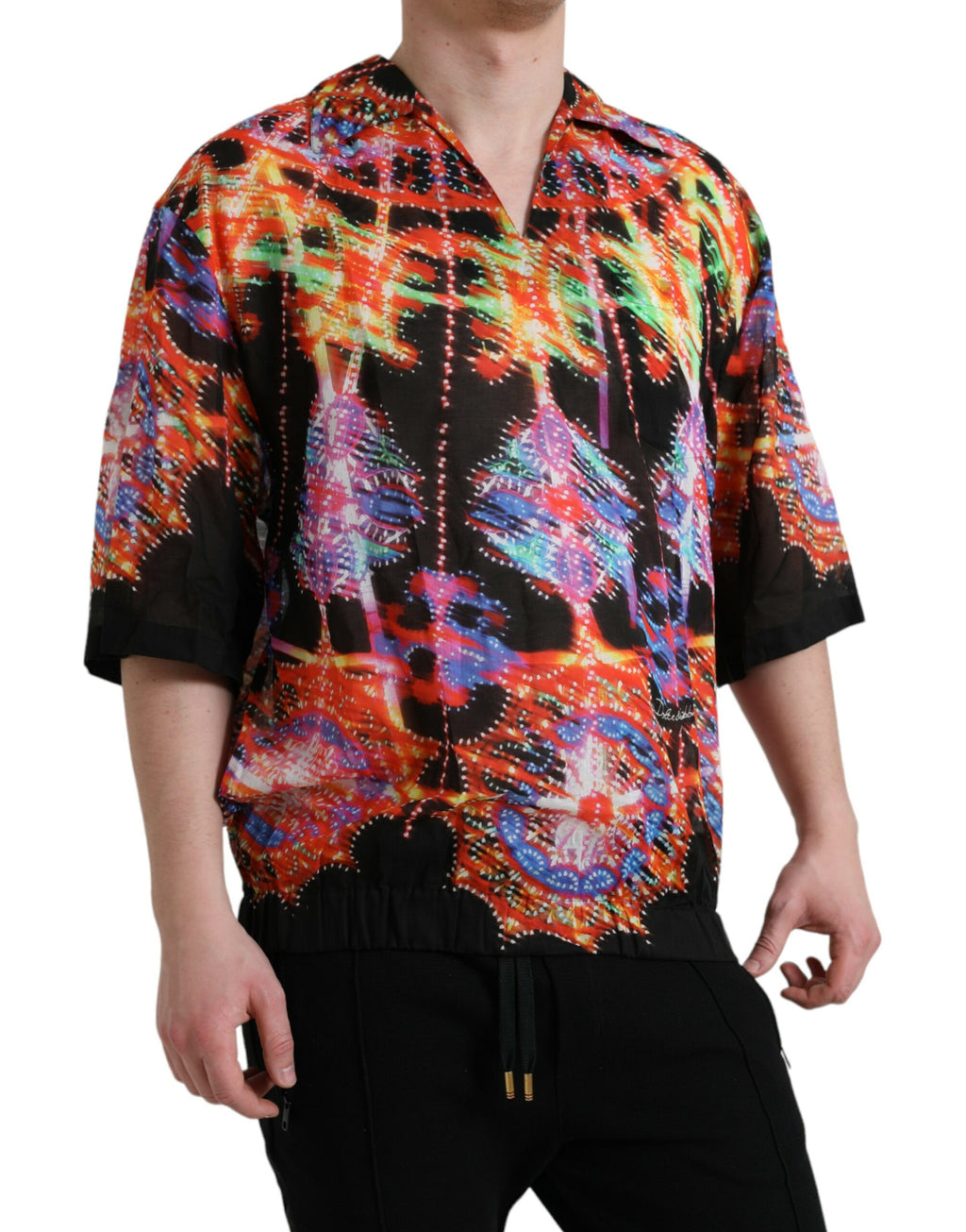 T-shirt en coton multicolore avec motif Luminarie de Dolce & Gabbana, design vibrant et moderne.