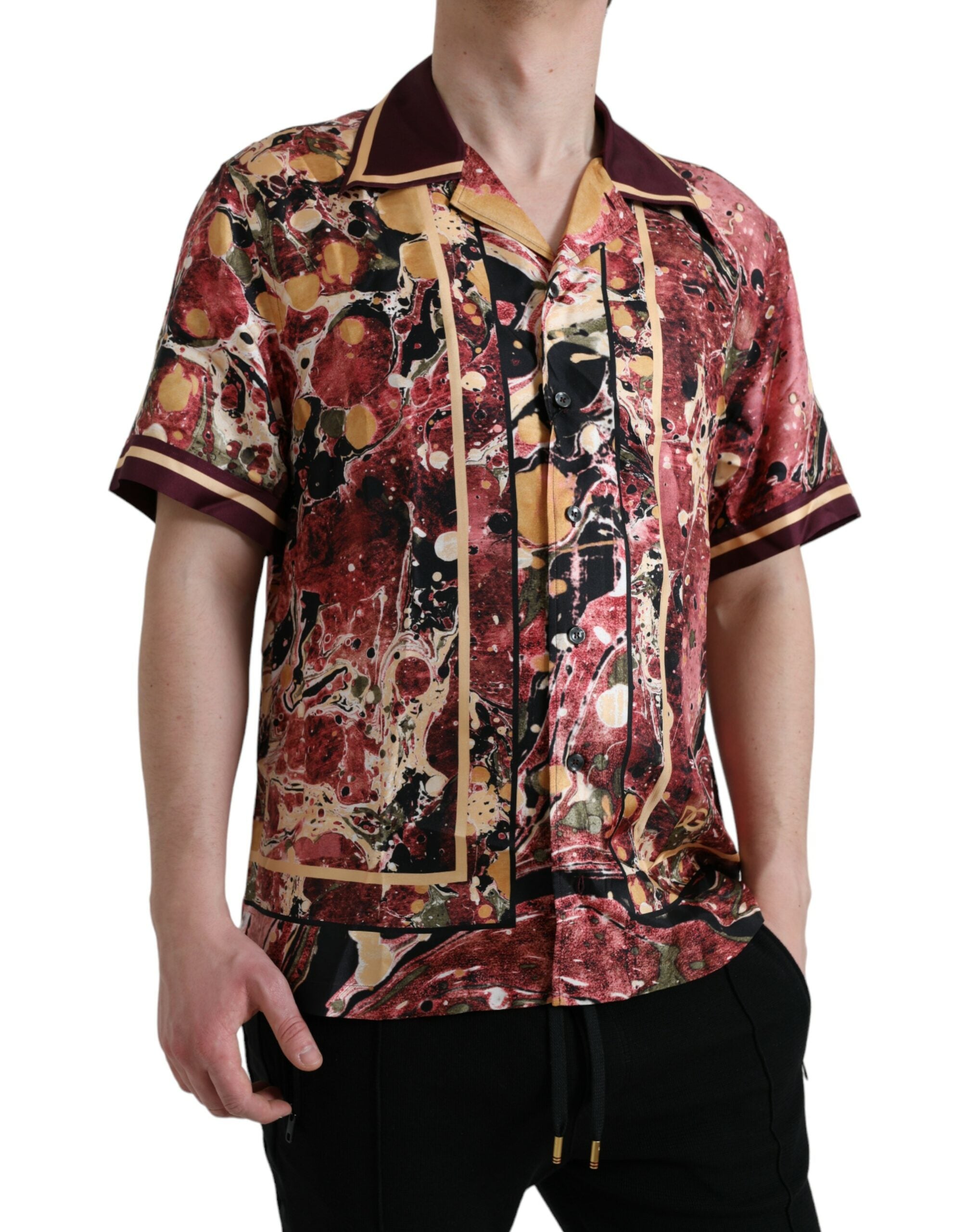 Chemise en soie Dolce & Gabbana à boutons multicolores, élégante et sophistiquée, vue de face.
