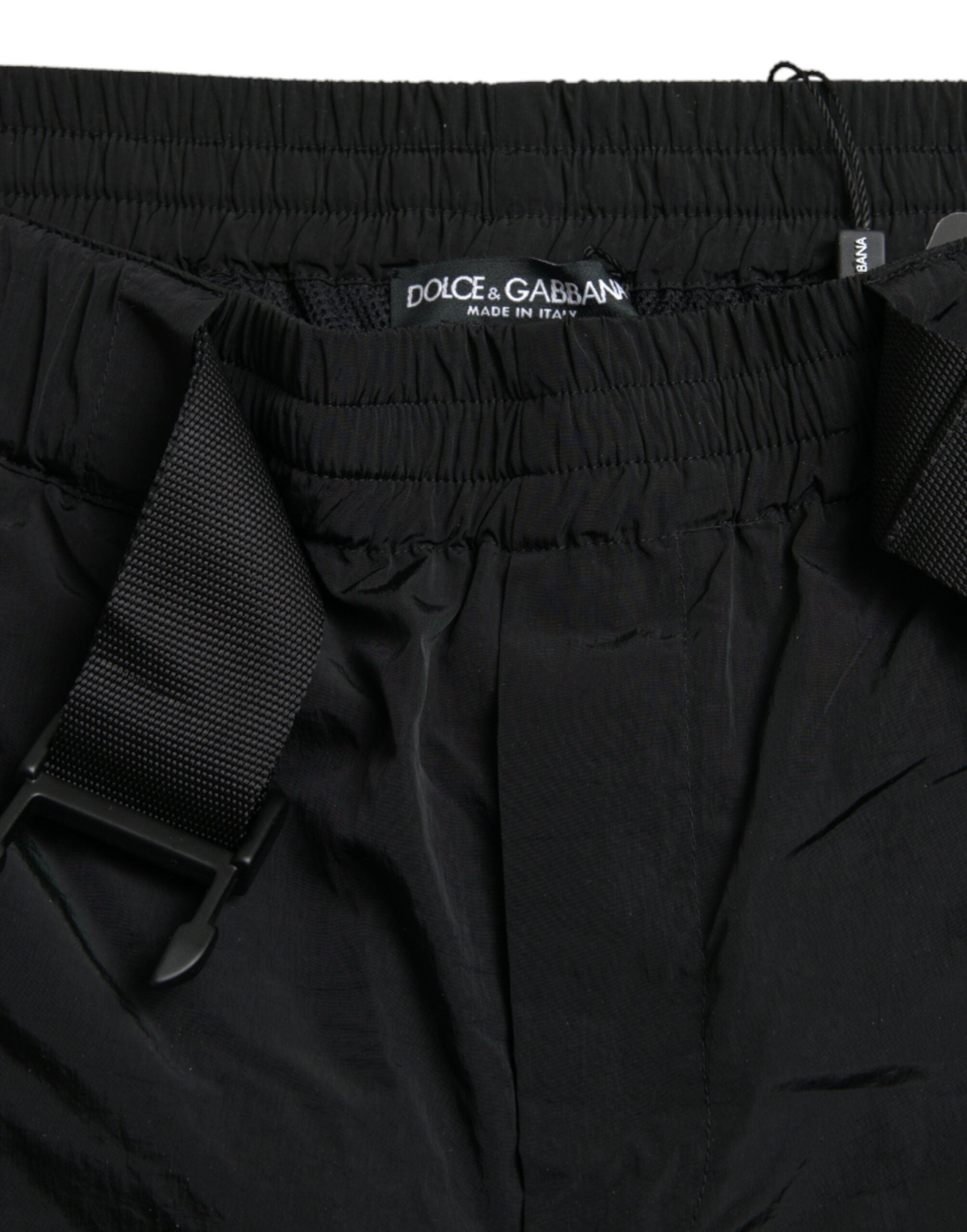 Pantalon de jogging en nylon noir et rouge à motif léopard de Dolce & Gabbana, style décontracté et tendance.