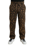 Pantalons jogging en polyester à motif léopard marron de Dolce & Gabbana, vue de face.