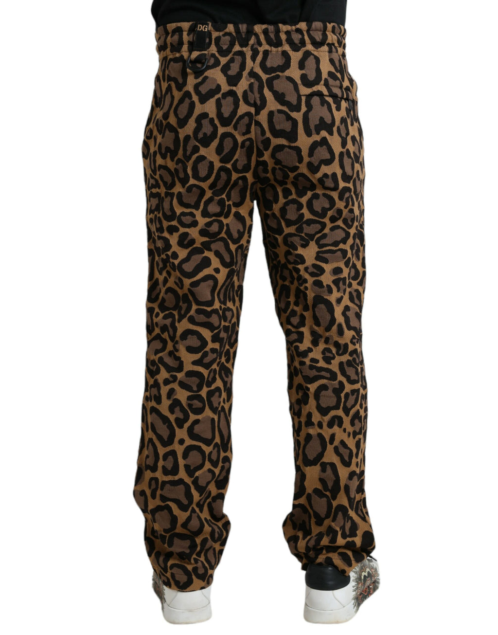 Pantalons joggers en polyester à imprimé léopard marron de Dolce & Gabbana, style décontracté et tendance.
