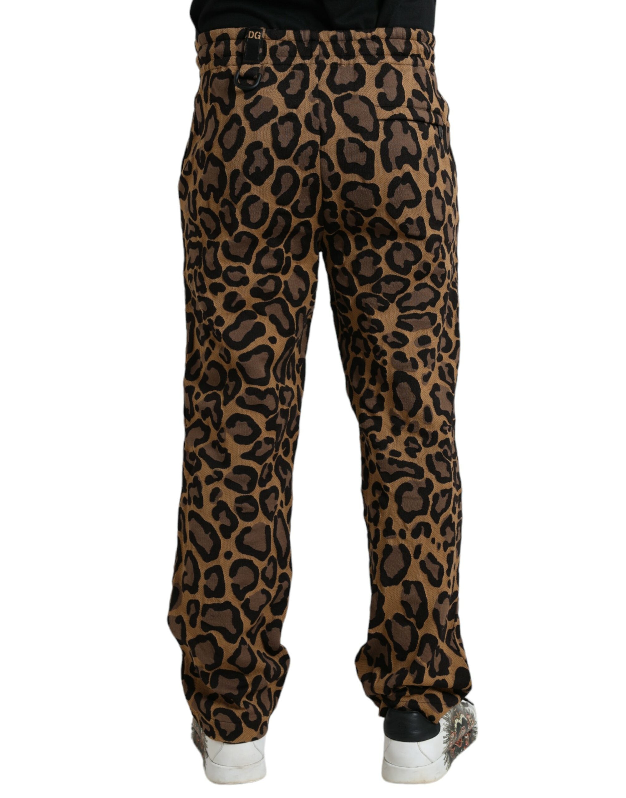 Pantalons joggers en polyester à imprimé léopard marron de Dolce & Gabbana, style décontracté et tendance.