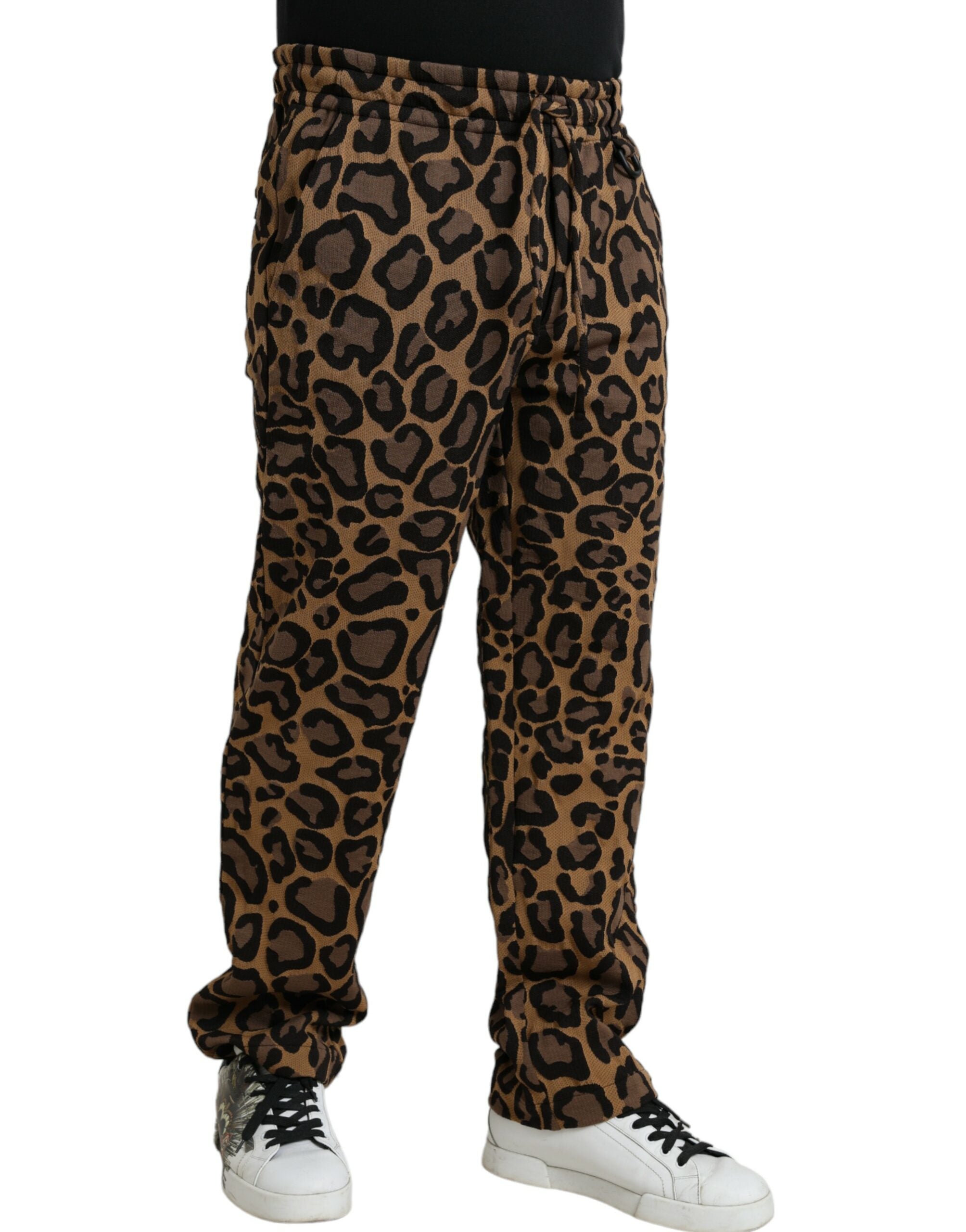 Pantalon jogging en polyester à motif léopard marron de Dolce & Gabbana, style décontracté et tendance.