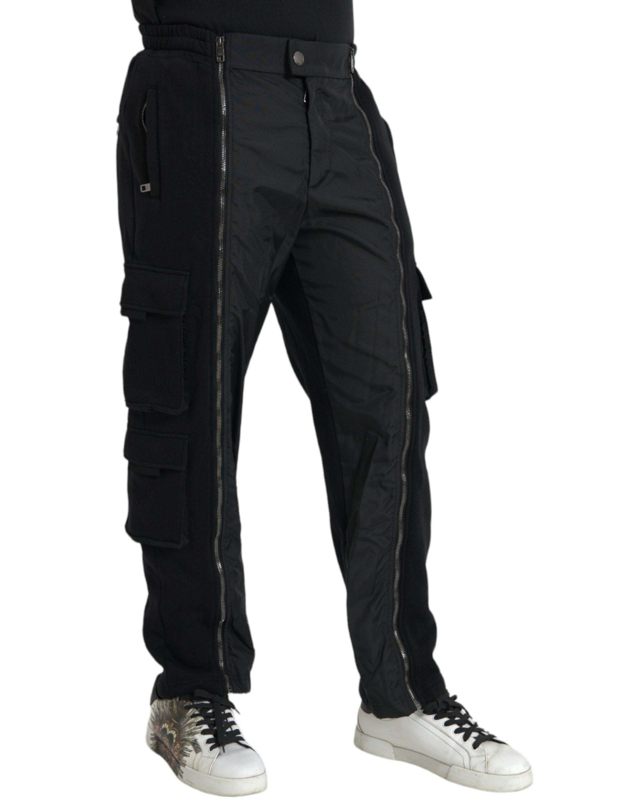 Pantalon skinny en coton mélangé noir de Dolce & Gabbana, coupe ajustée et style élégant, vue de face.