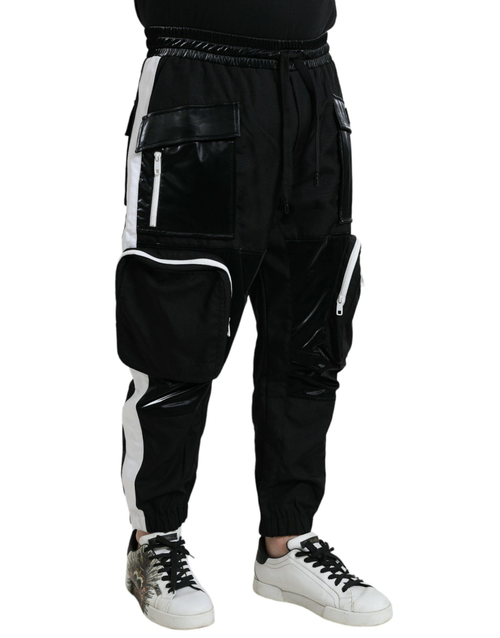 Pantalon de jogging cargo noir pour homme Dolce & Gabbana en nylon, avec poches et style décontracté.