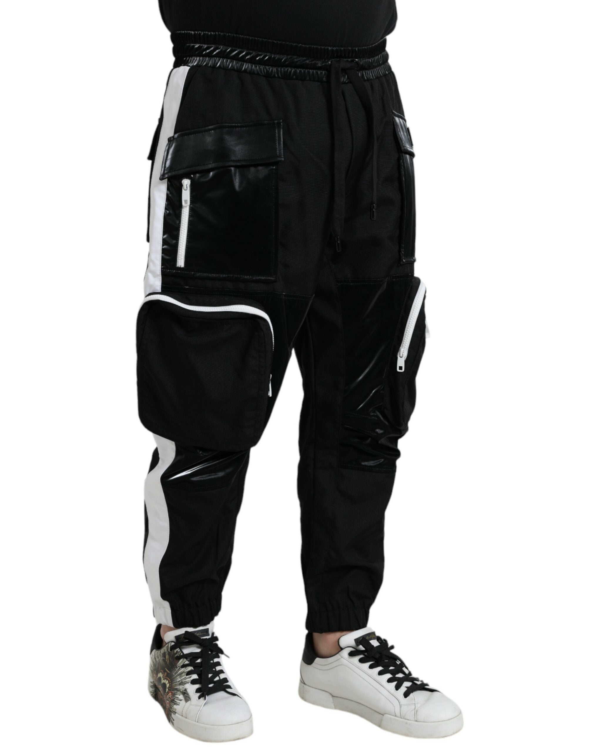 Pantalon de jogging cargo noir pour homme Dolce & Gabbana en nylon, avec poches et style décontracté.