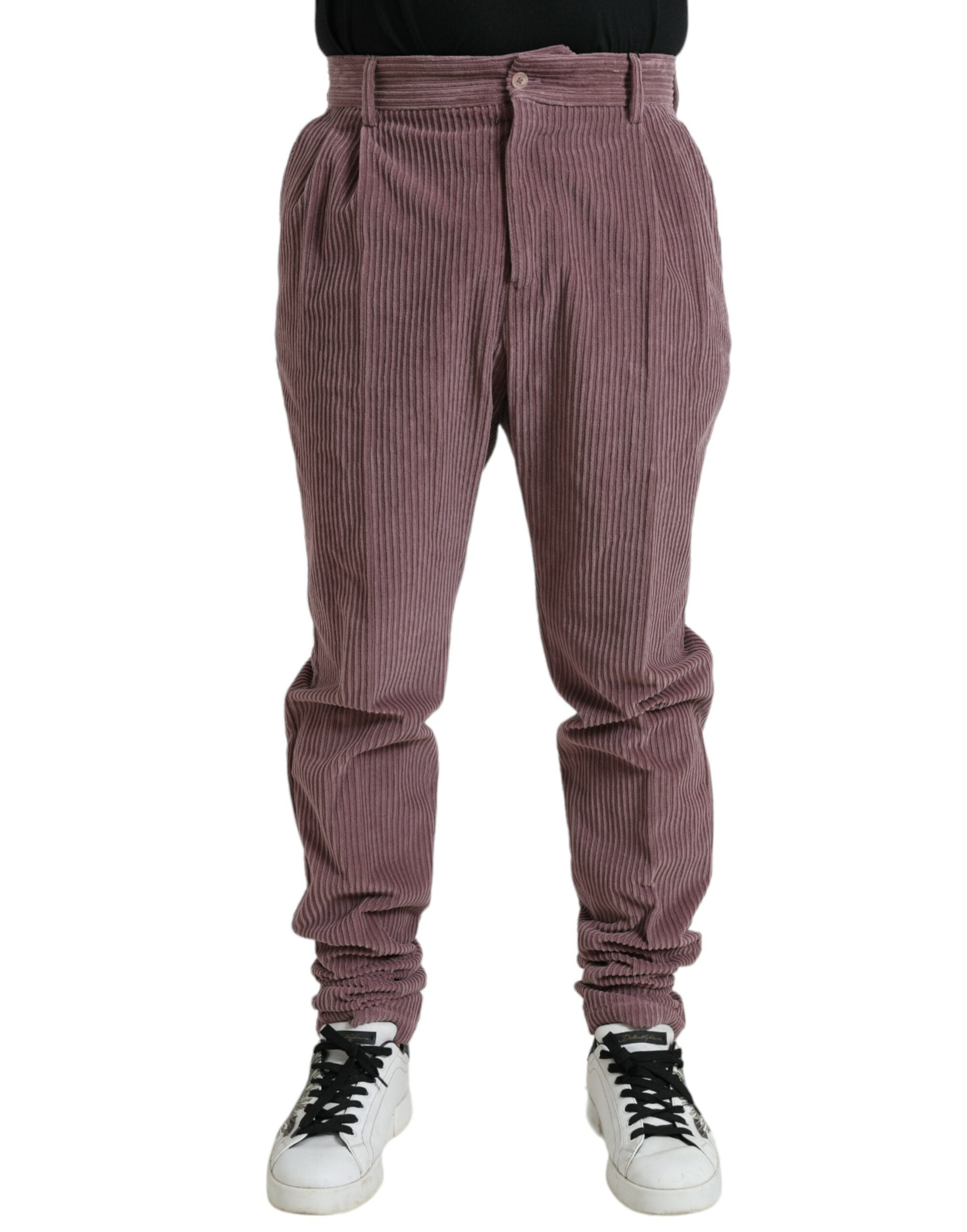 Pantalons skinny en velours côtelé coton stretch violets de Dolce & Gabbana, coupe ajustée et détails modernes.
