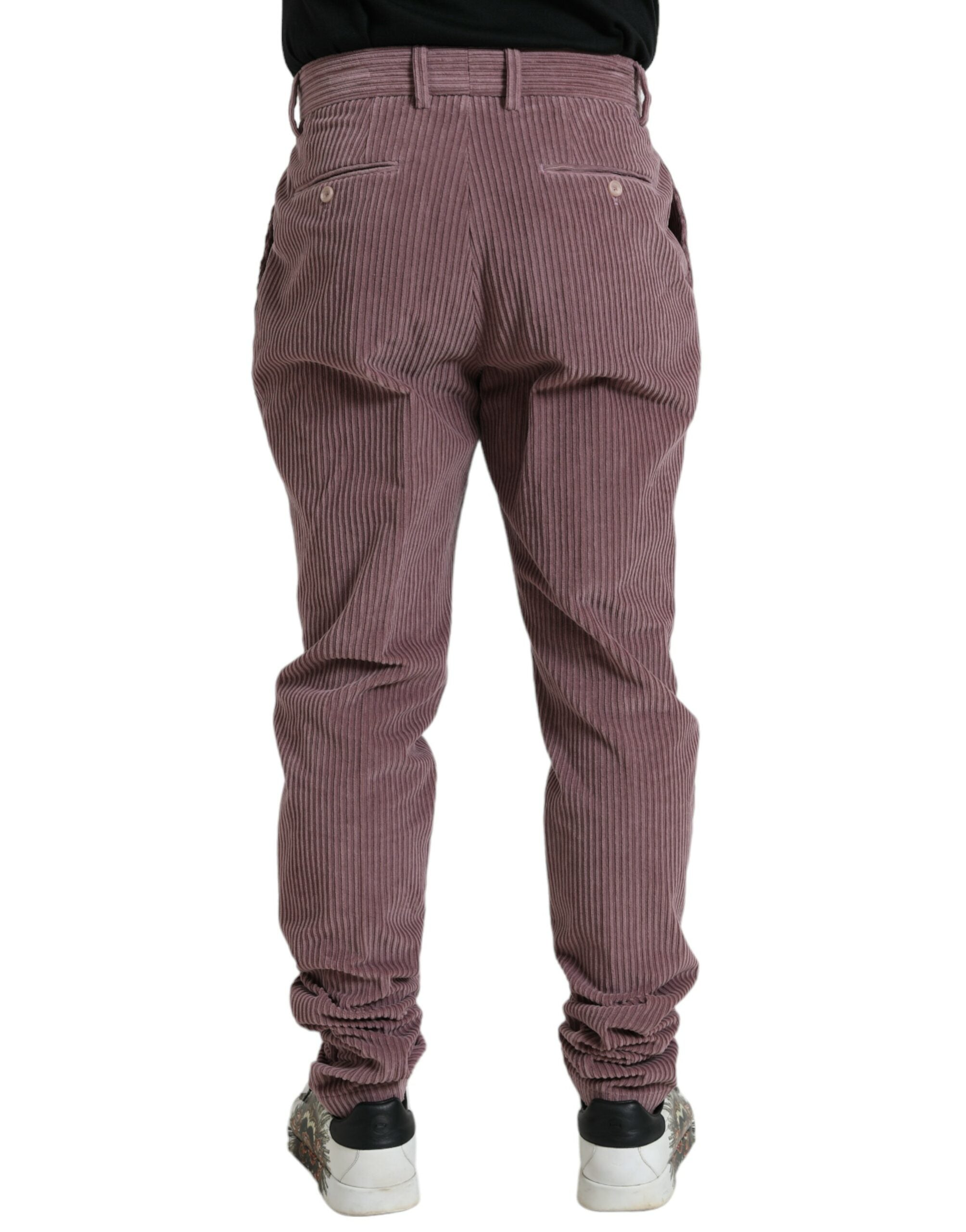 Pantalon skinny en velours côtelé violet en coton stretch de Dolce & Gabbana, ajusté et tendance, visible en gros plan.