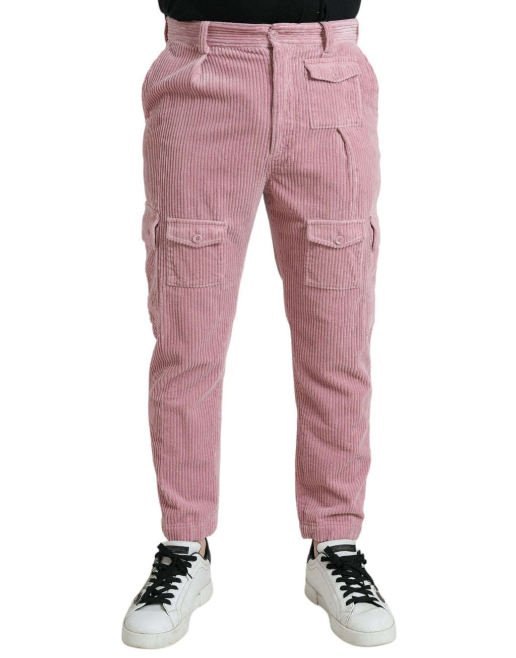 Jeans cargo skinny en coton stretch rose en velours côtelé Dolce & Gabbana, style décontracté et tendance.
