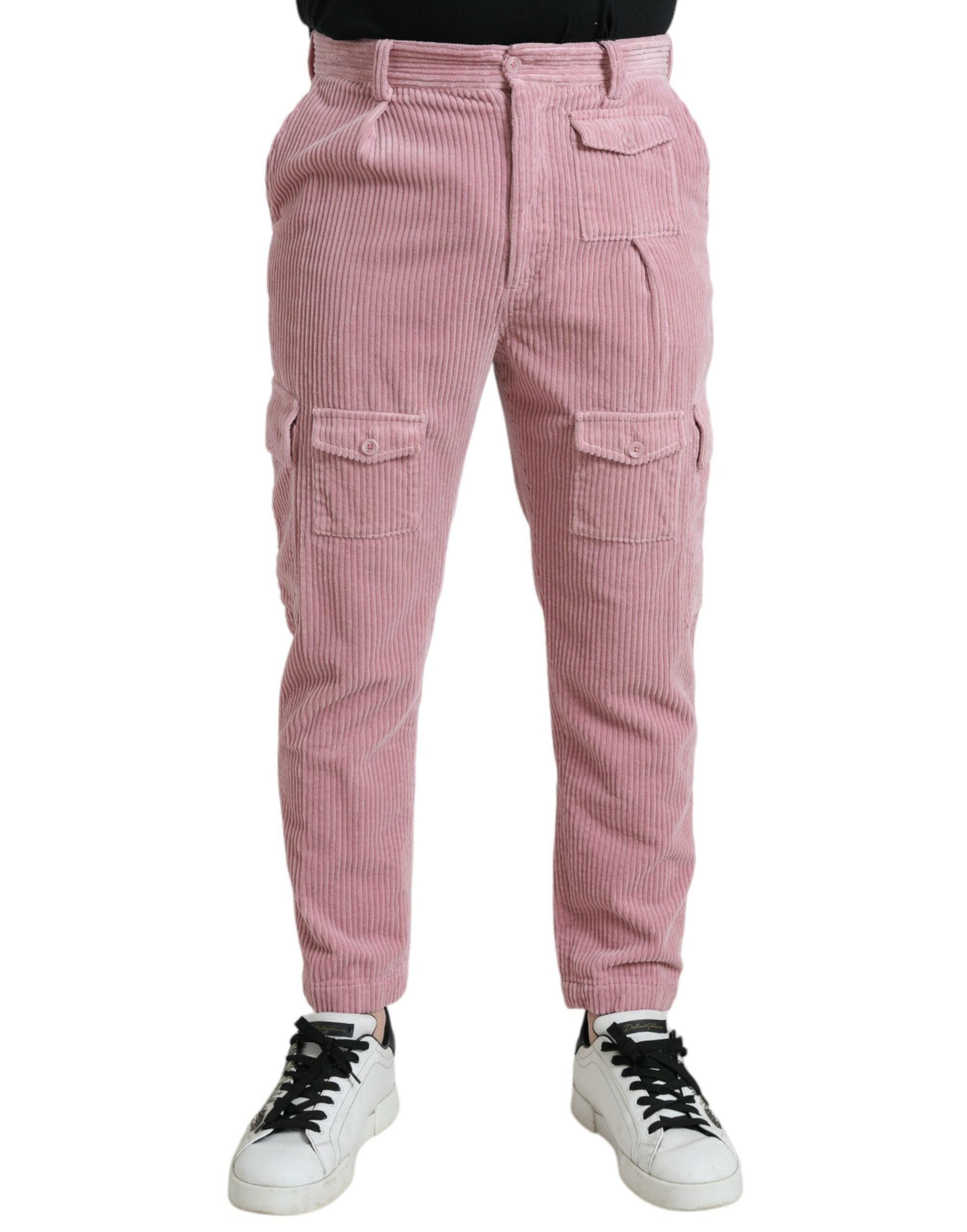 Jeans cargo skinny en coton stretch rose en velours côtelé Dolce & Gabbana, style décontracté et tendance.