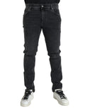 Jean skinny en denim gris Dolce & Gabbana avec logo en coton stretch, ajusté et tendance.