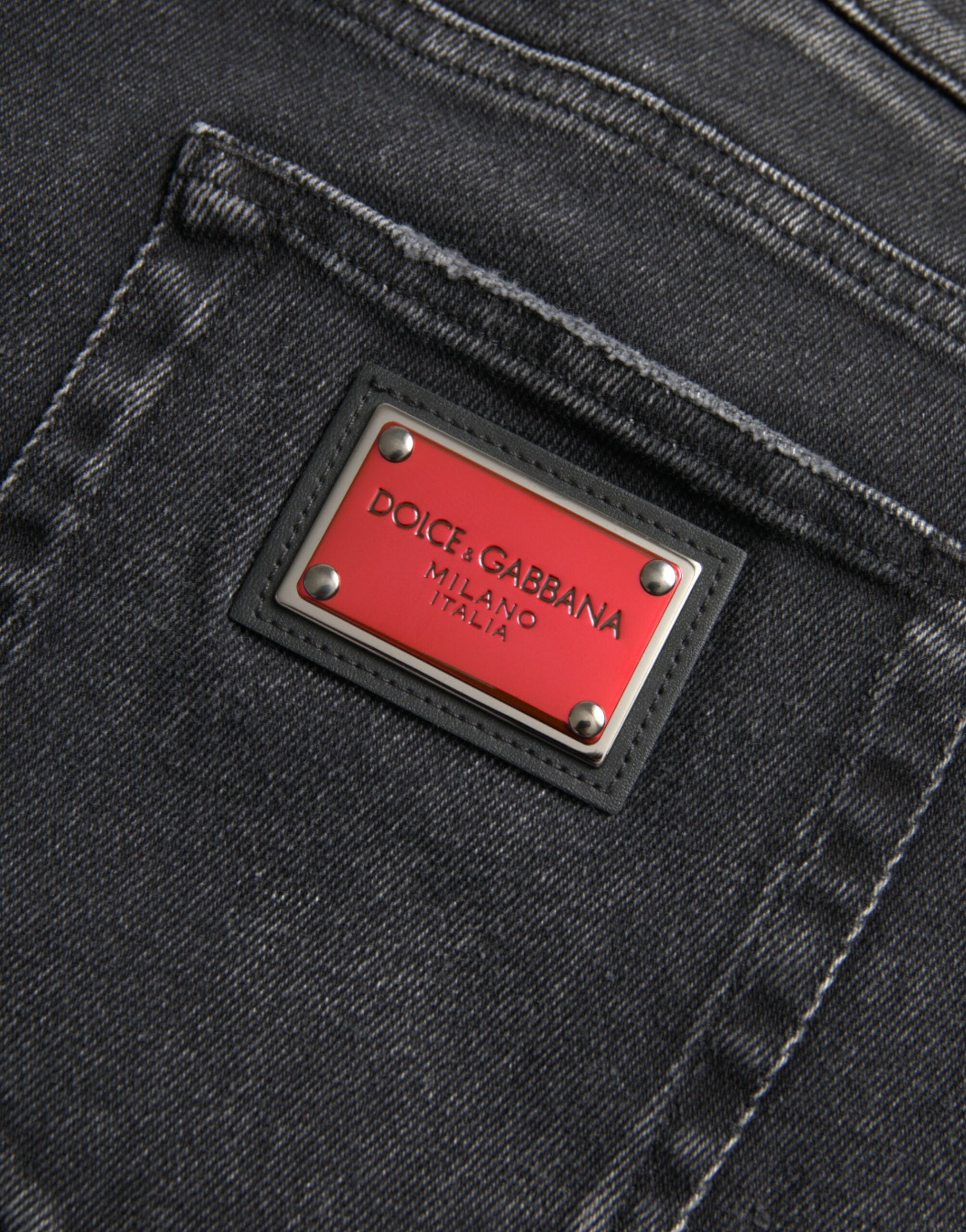 Jeans skinny en coton extensible gris de Dolce & Gabbana avec logo en denim, ajustés et modernes.