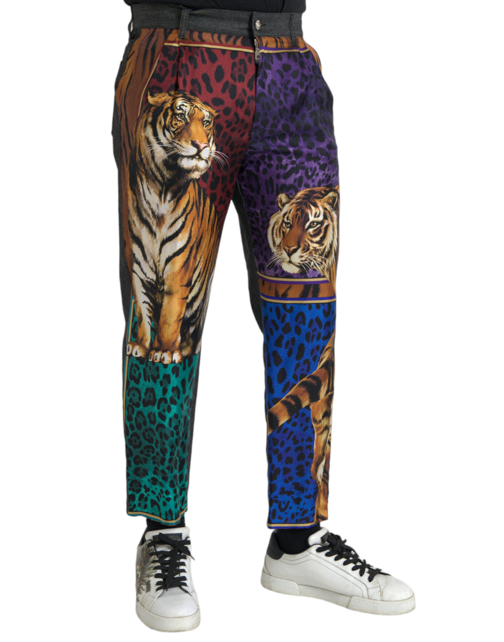 Pantalons ample en coton multicolore avec motif tigre et léopard de Dolce & Gabbana, style décontracté et tendance.