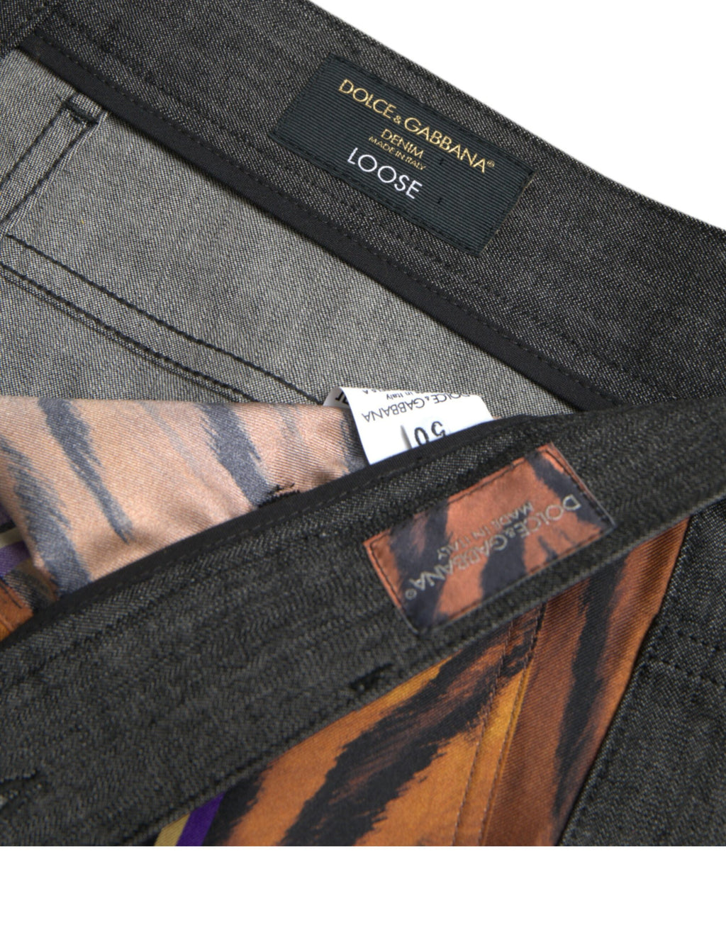 Pantalons décontractés en coton multicolores avec motif tigre et léopard de Dolce & Gabbana, coupe ample et effilée.