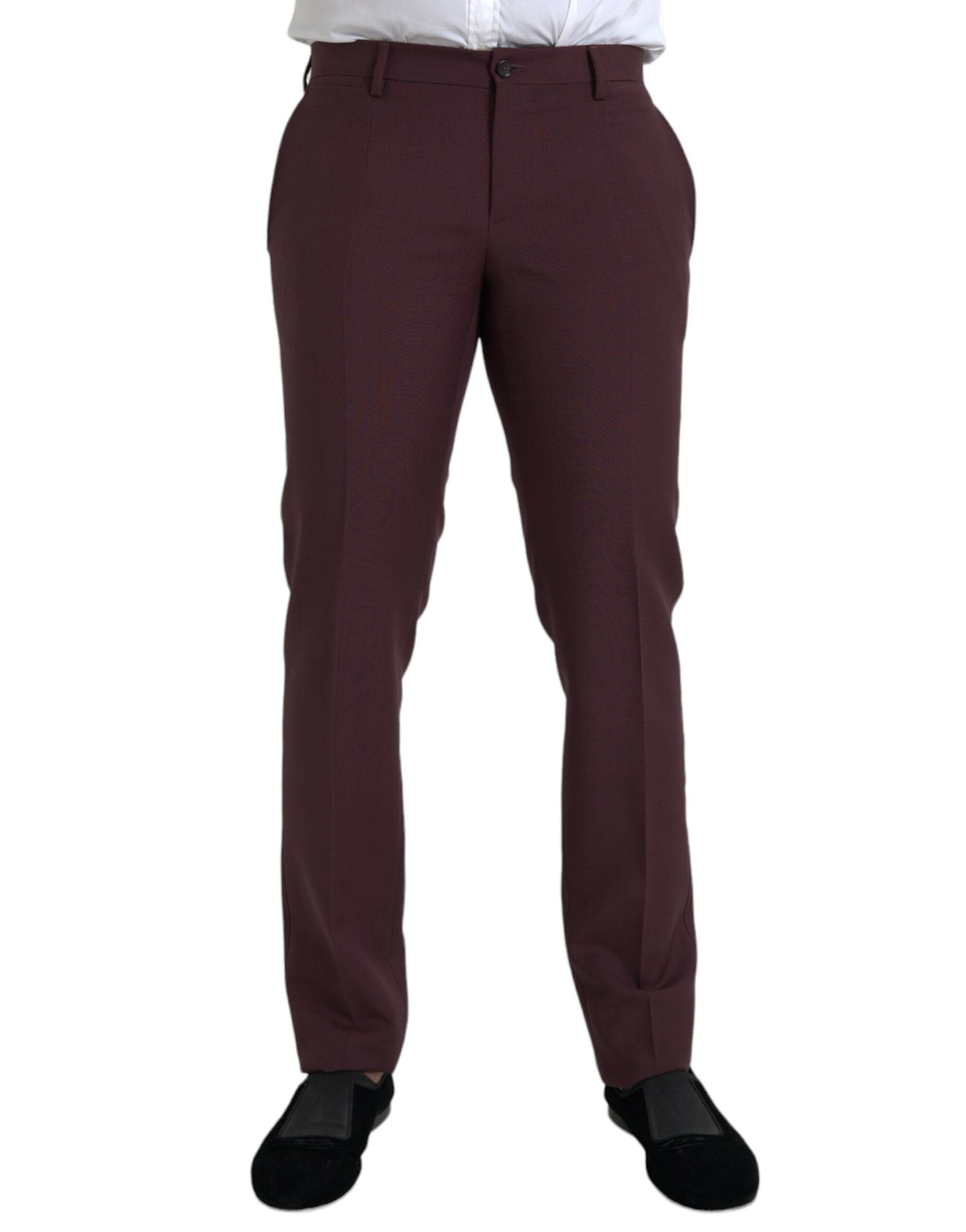 Pantalon de costume en laine marron foncé pour homme Dolce & Gabbana, coupe slim, style élégant et moderne.