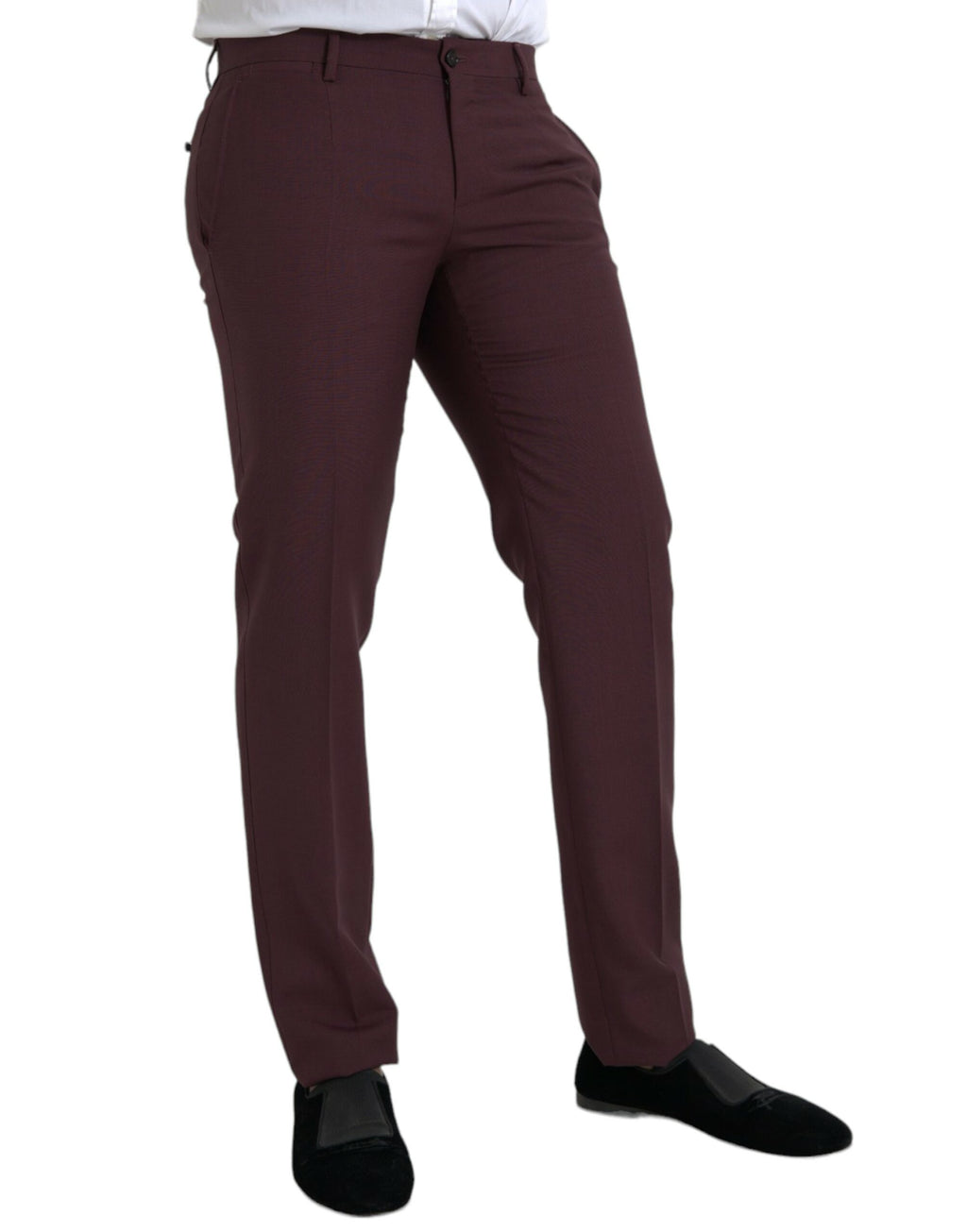 Pantalon habillé slim en laine bordeaux pour homme de Dolce & Gabbana, coupe élégante et ajustée.