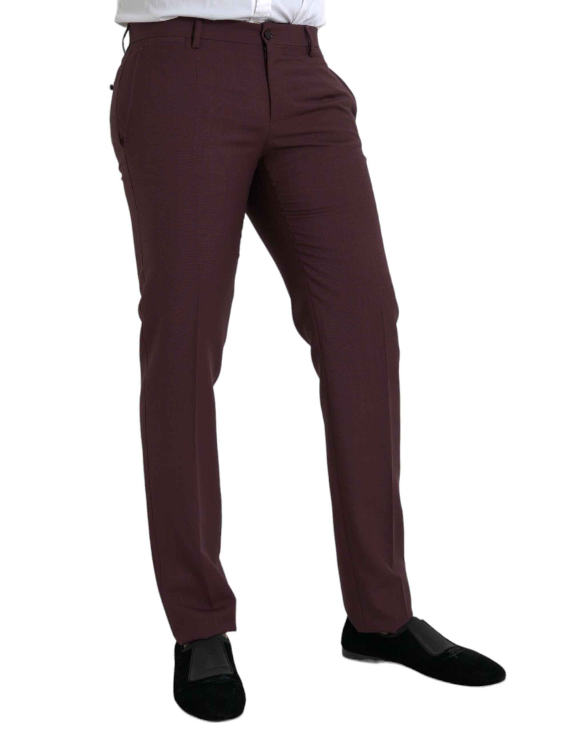Pantalon habillé slim en laine bordeaux pour homme de Dolce & Gabbana, coupe élégante et ajustée.