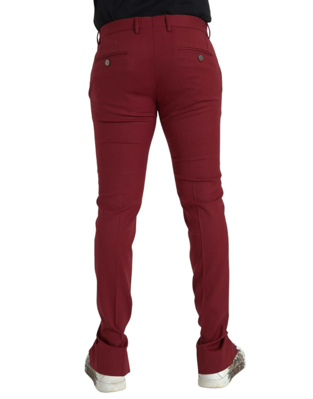 Pantalon de costume rouge en laine pour homme de Dolce & Gabbana, coupe slim fit, détails élégants et finition soignée.