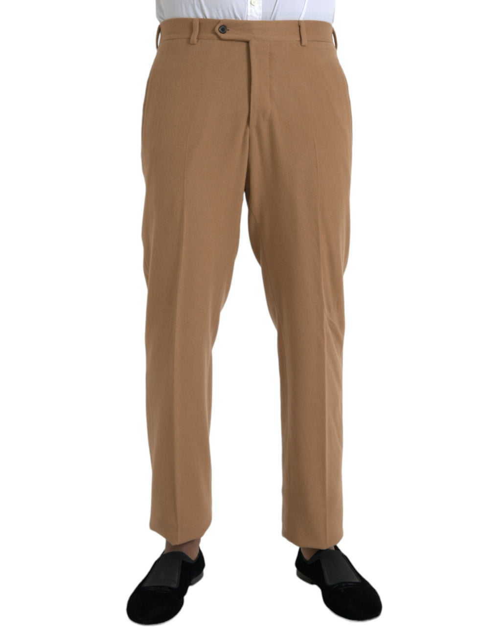 Pantalons habillés homme Prada en cachemire beige, coupe droite, vêtement élégant et confortable avec finition soignée.