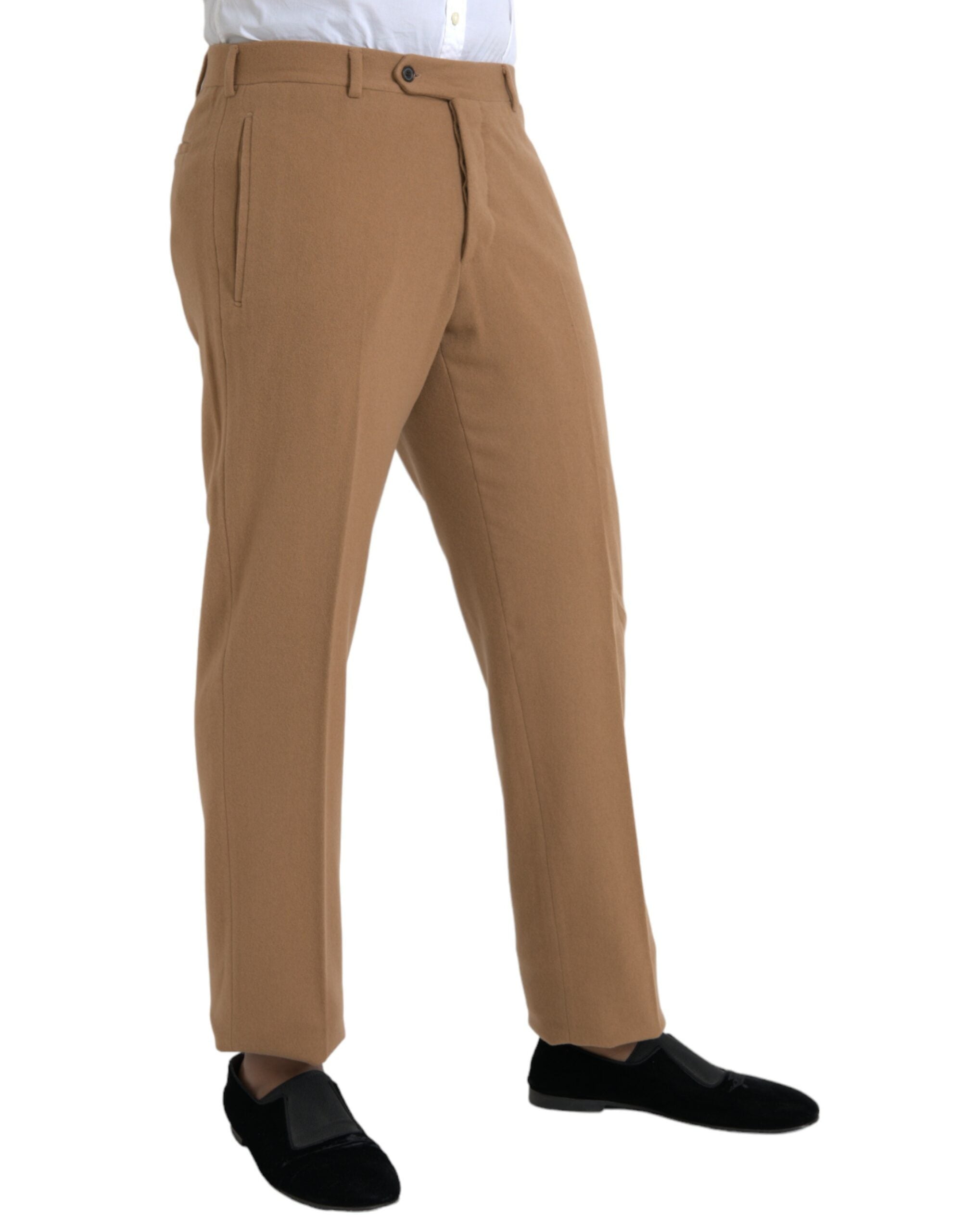 Pantalon homme Prada en cachemire beige, coupe droite, élégant et confortable, pour une tenue sophistiquée.