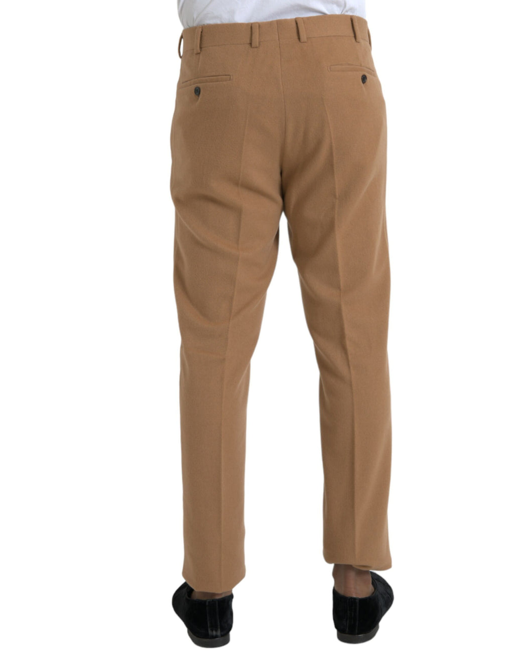 Pantalon homme Prada beige en cachemire, coupe droite, pantalon de costume élégant et confortable.