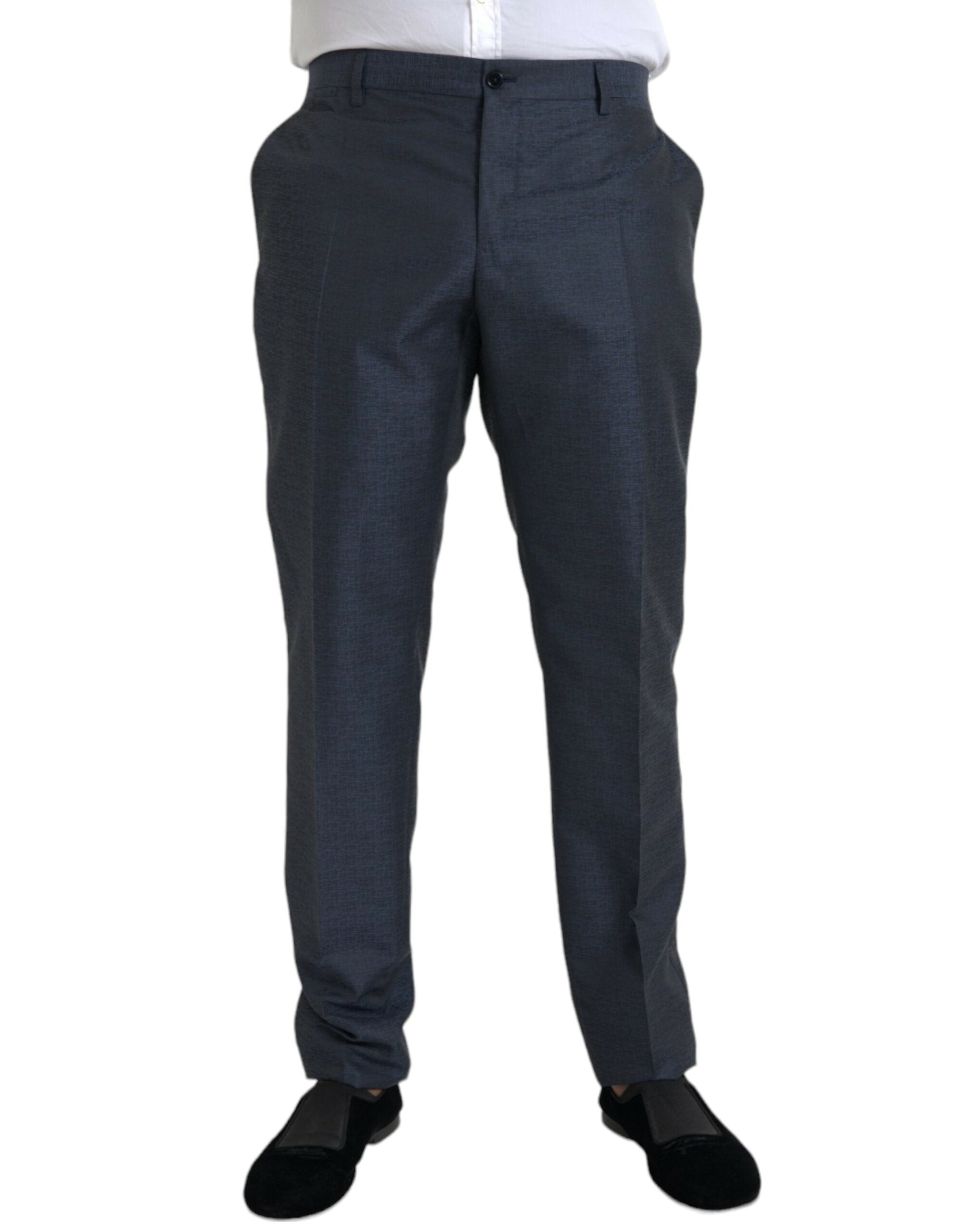 Pantalon homme Dolce & Gabbana en laine bleue, coupe skinny, pantalon habillé élégant avec détails sophistiqués.
