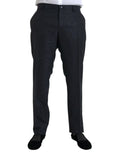 Pantalon homme Dolce & Gabbana en laine bleu brocart, coupe skinny, pantalon de costume élégant et tendance.