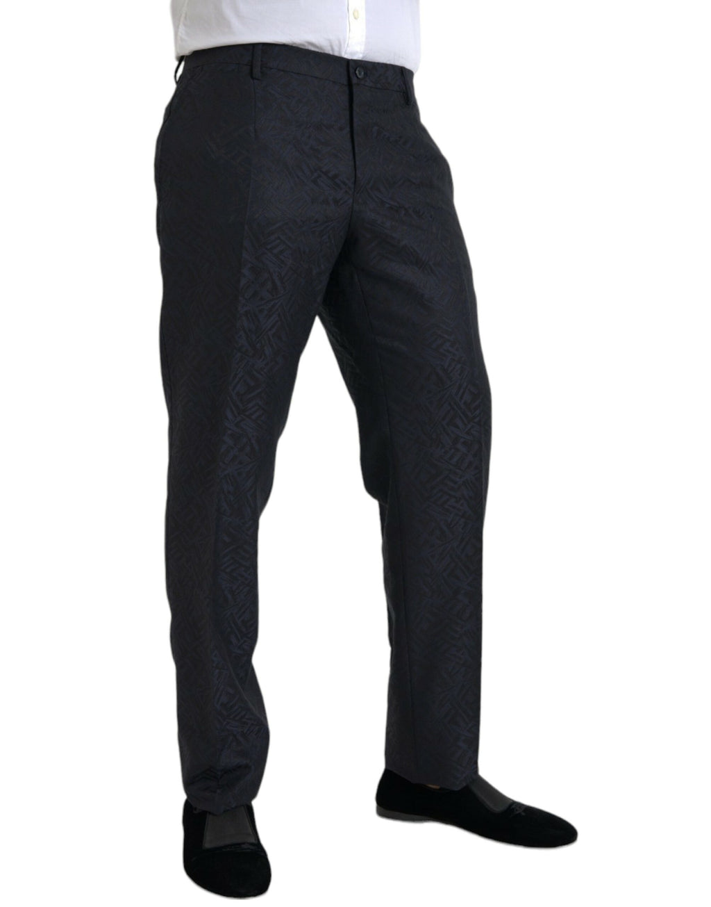 Pantalon homme Dolce & Gabbana en laine bleue à brocard, coupe skinny, style habillé élégant.