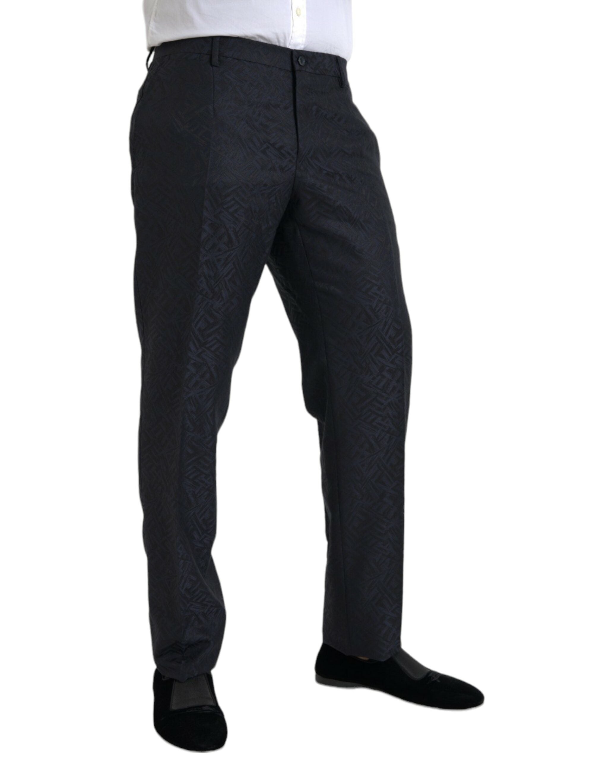Pantalon homme Dolce & Gabbana en laine bleue à brocard, coupe skinny, style habillé élégant.