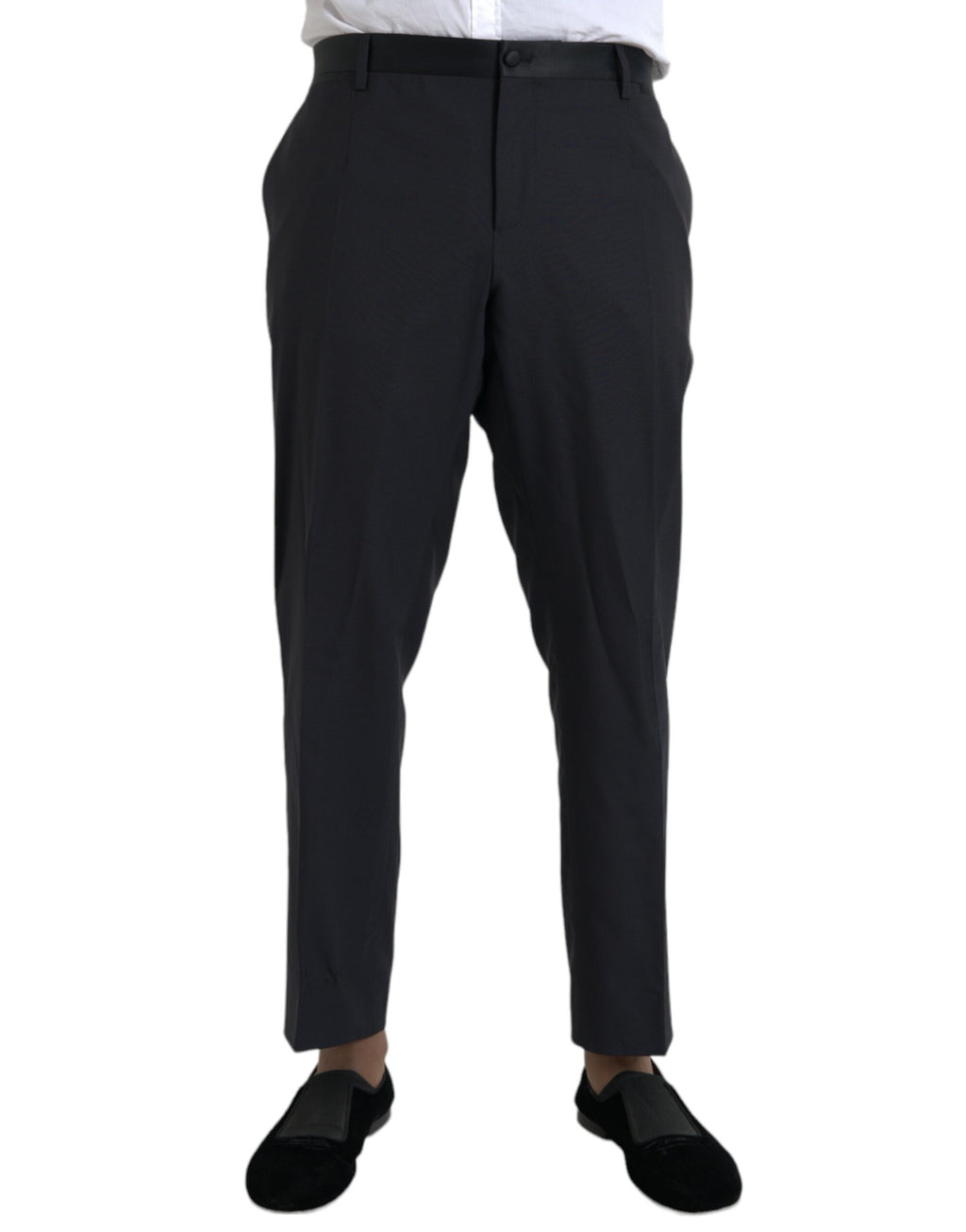 Pantalon de costume homme en laine bleue Dolce & Gabbana, coupe skinny, élégant et ajusté.