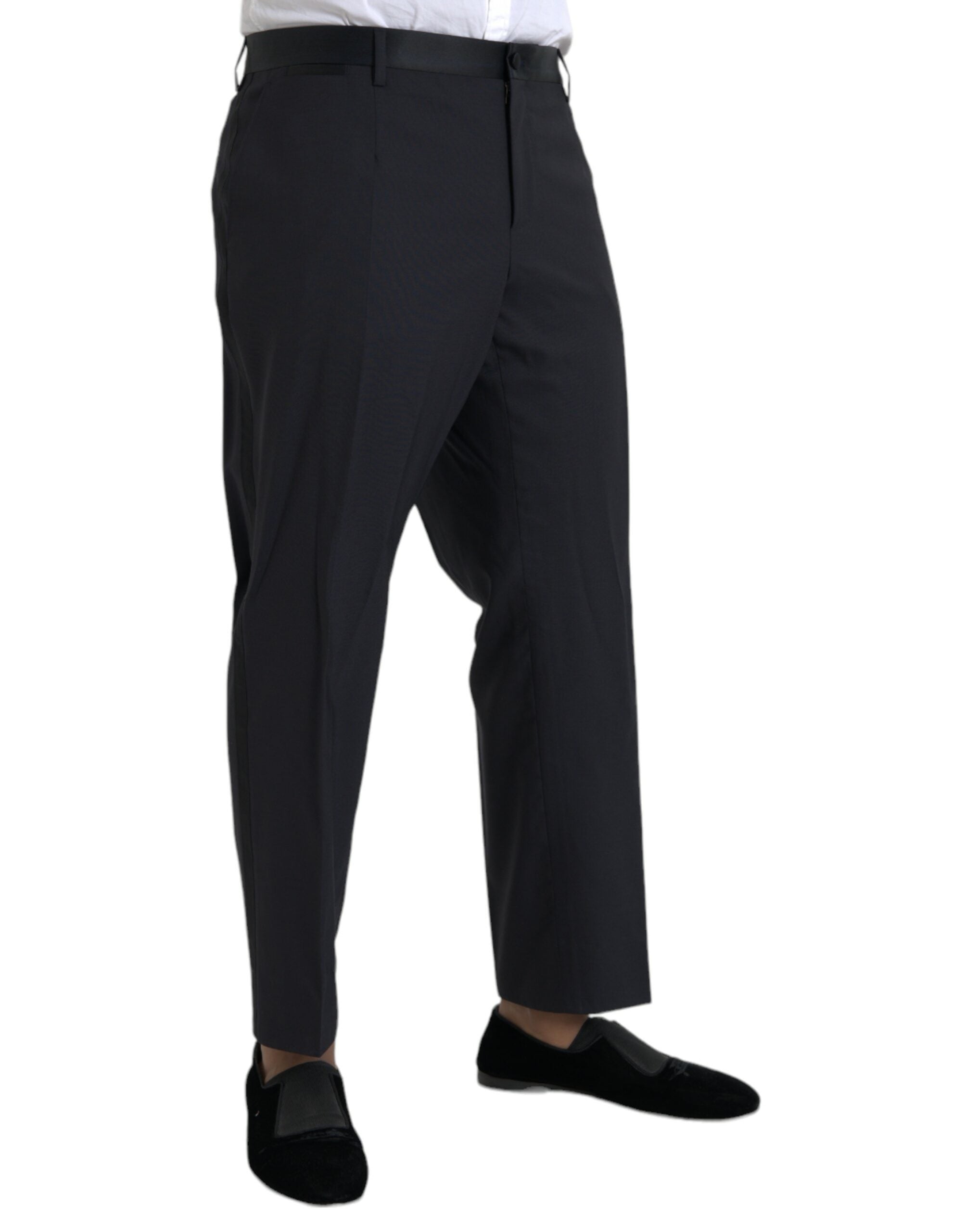 Pantalon homme skinny en laine bleue Dolce & Gabbana, style élégant et ajusté, porté sur un mannequin.