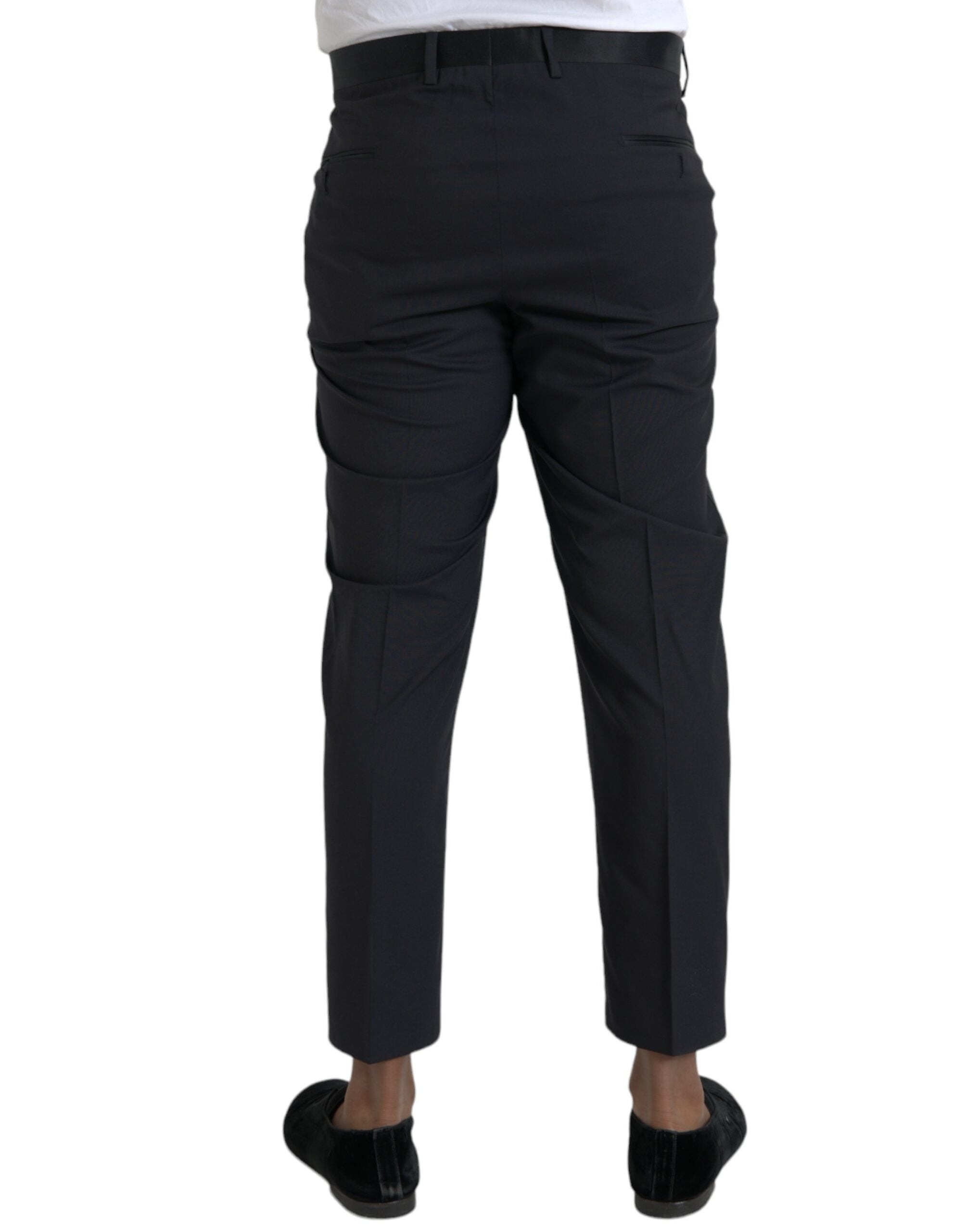 Pantalon homme Dolce & Gabbana en laine bleue, coupe skinny pour costume élégant, visible en détail dans l'image.
