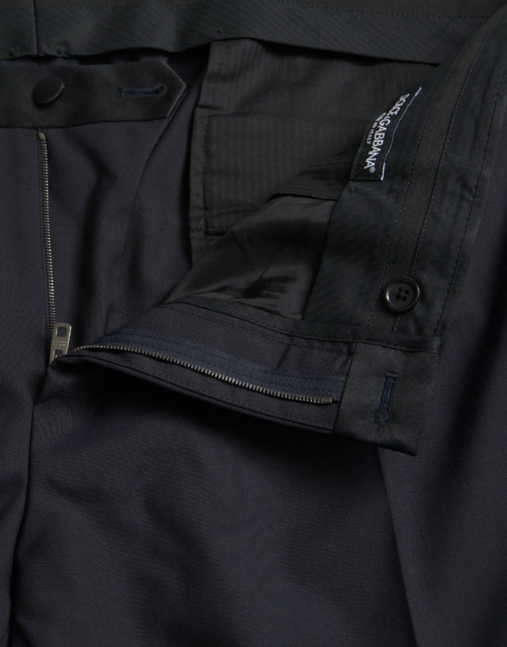 Pantalon homme Dolce & Gabbana en laine bleue, coupe skinny, pantalon habillé élégant avec ceinture.