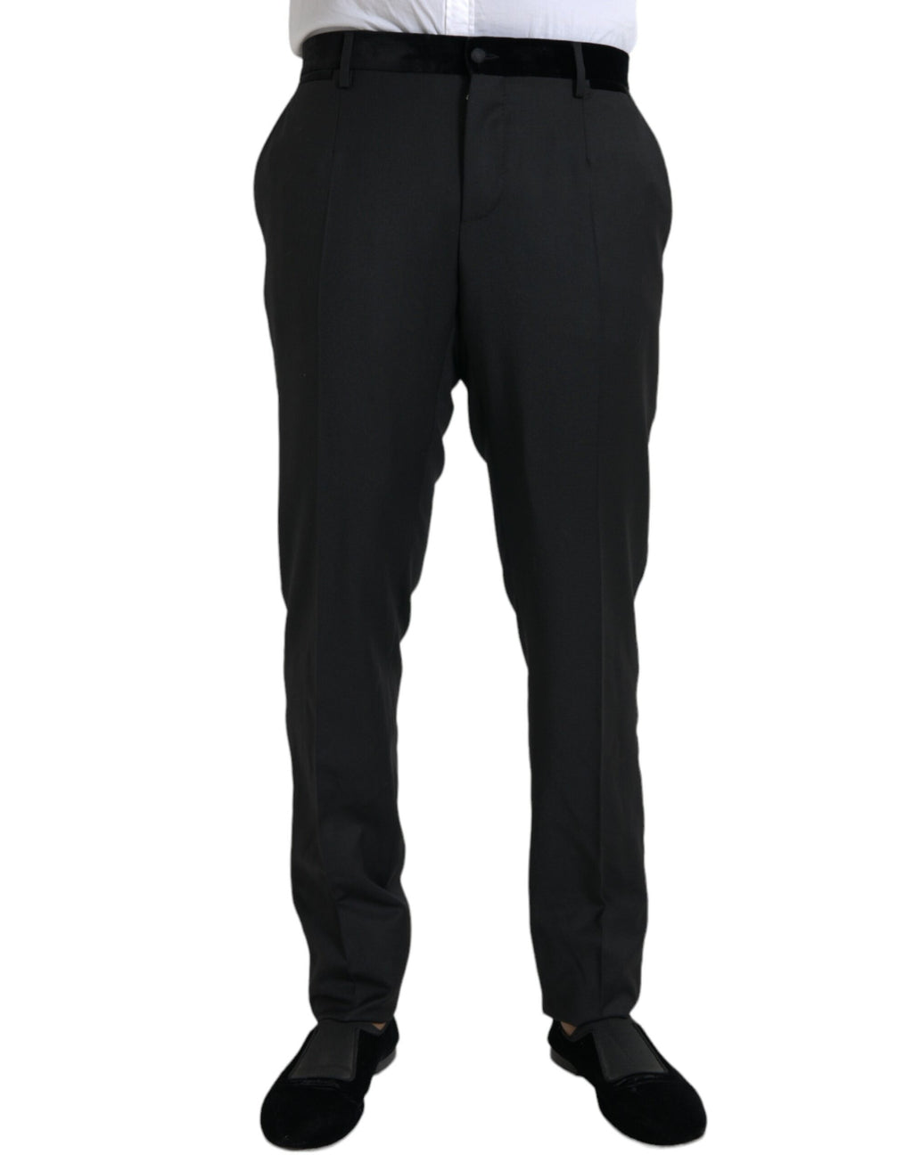 Pantalon homme Skinny en soie noire de Dolce & Gabbana, style élégant et ajusté, visible sur l'image.