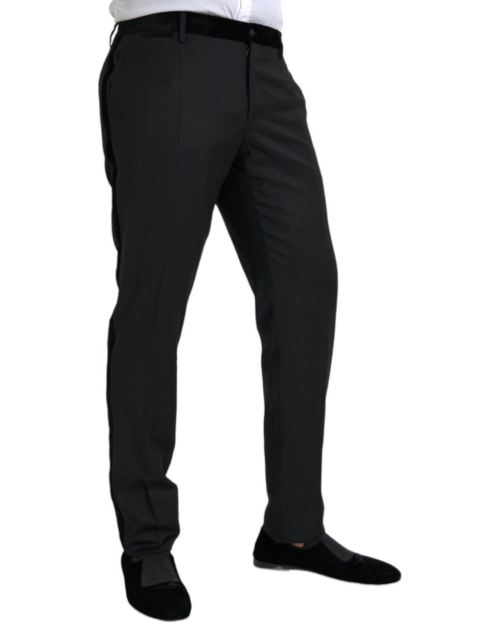 Pantalon homme skinny en soie noire de Dolce & Gabbana, élégant et ajusté, pour une tenue sophistiquée.