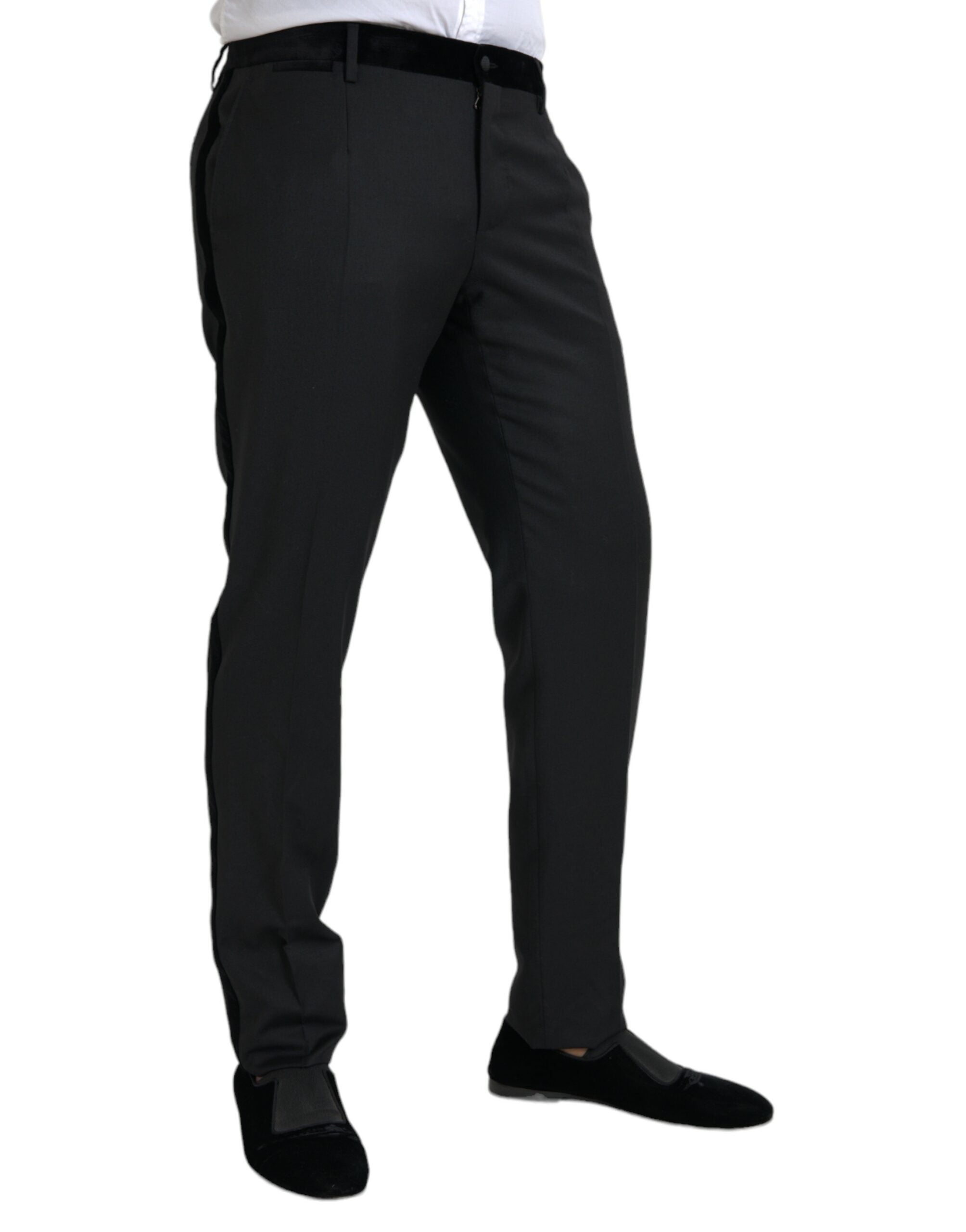 Pantalon homme skinny en soie noire de Dolce & Gabbana, élégant et ajusté, pour une tenue sophistiquée.